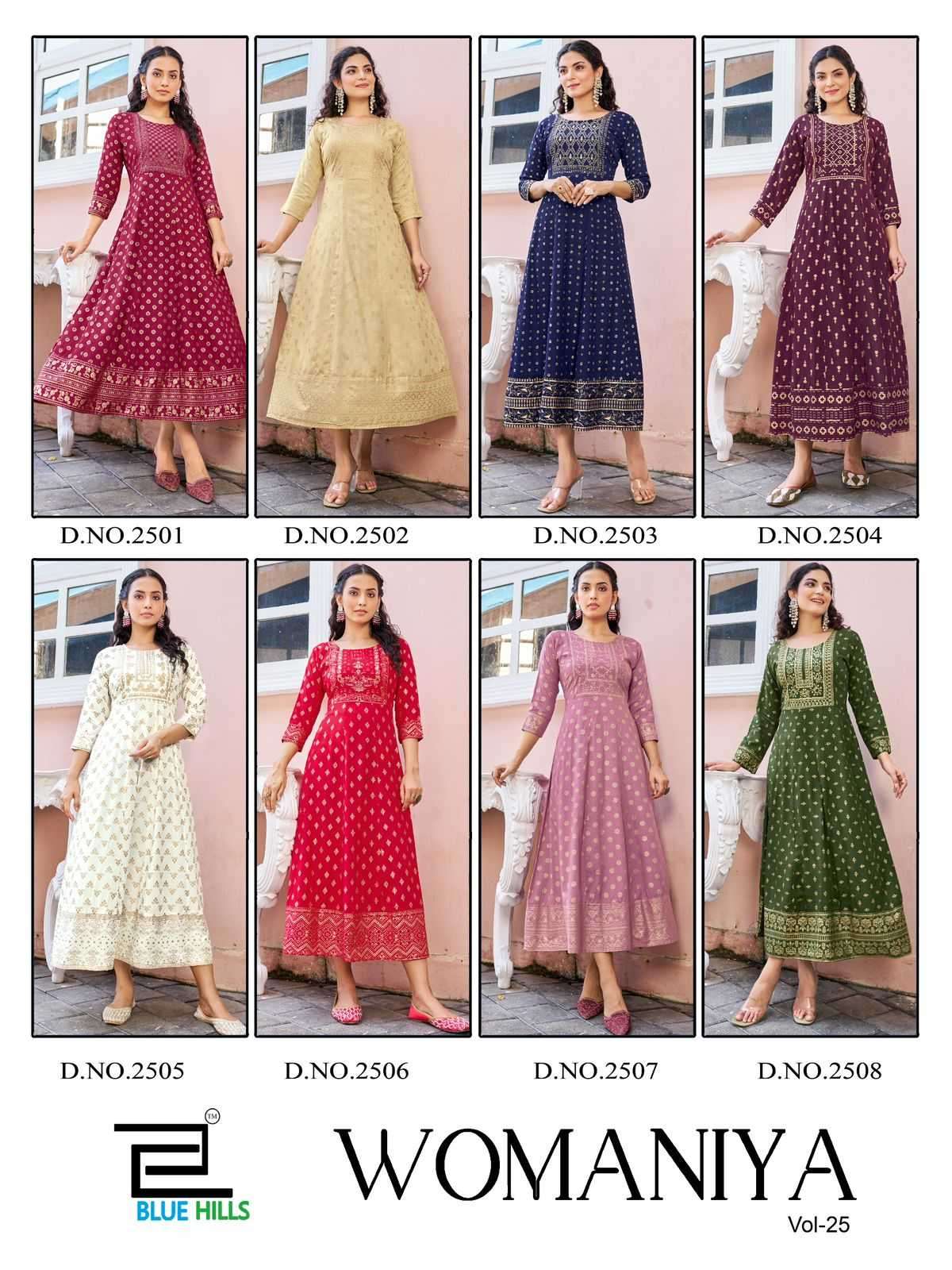 BLUE HILLS PRESENTS WOMANIYA VOL-25 READYMADE PLUS SIZE RAYON ANARKALI STYLE GOWN CATALOG WHOLESALER AND EXPORTER IN SURAT