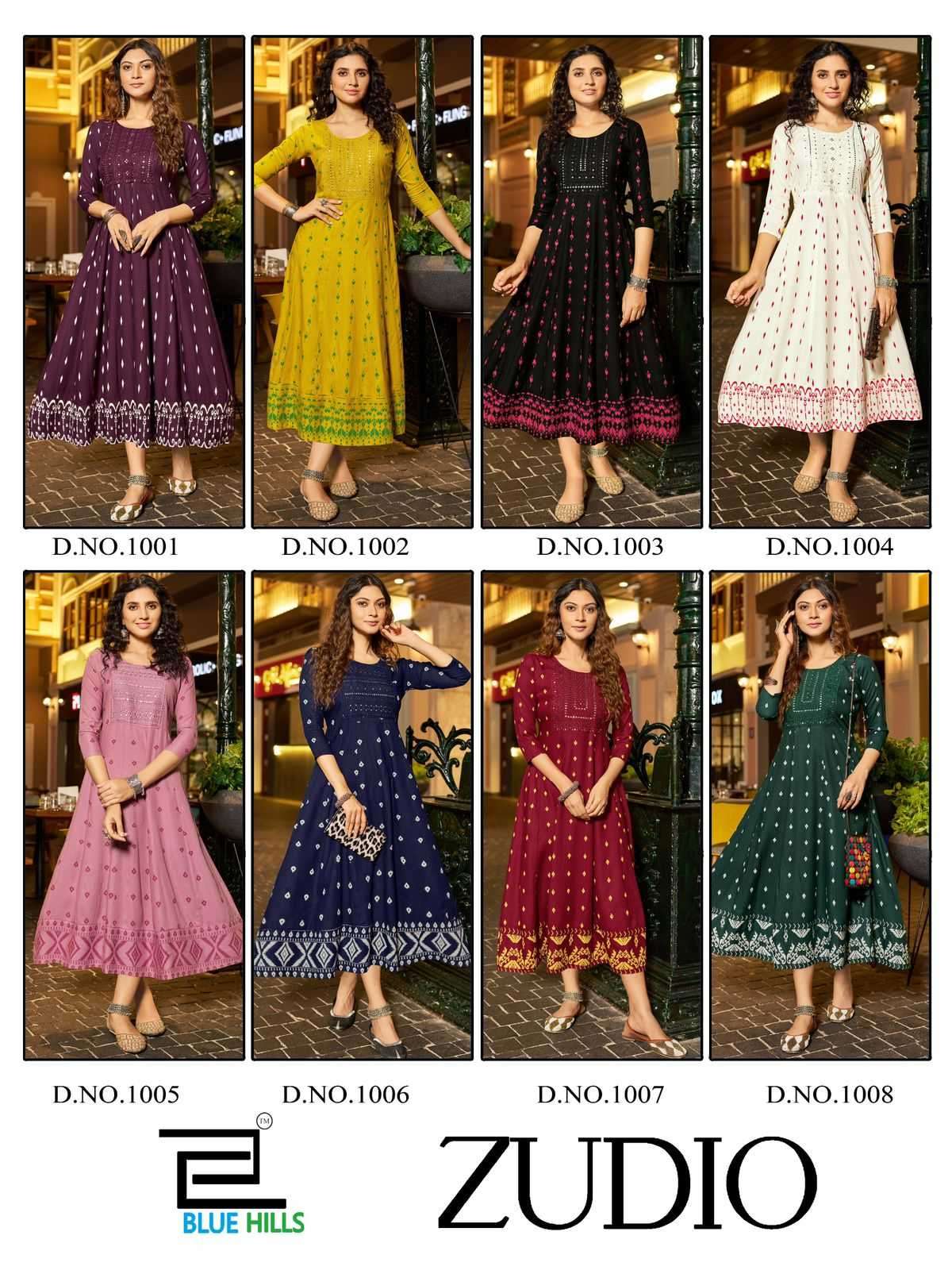 BLUE HILLS PRESENTS ZUDIO NECK EMBROIDERY FULLSTITCH BIG SIZE ANARKALI RAYON KURTI CATALOG WHOLESALER AND EXPORTER IN SURAT