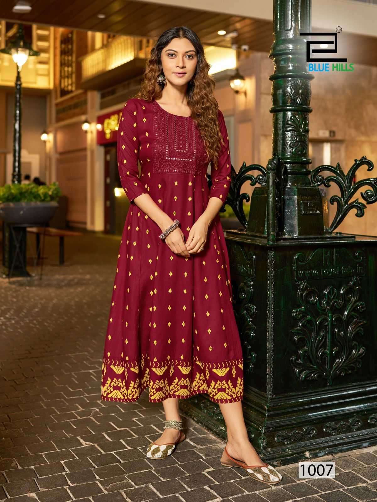 BLUE HILLS PRESENTS ZUDIO NECK EMBROIDERY FULLSTITCH BIG SIZE ANARKALI RAYON KURTI CATALOG WHOLESALER AND EXPORTER IN SURAT