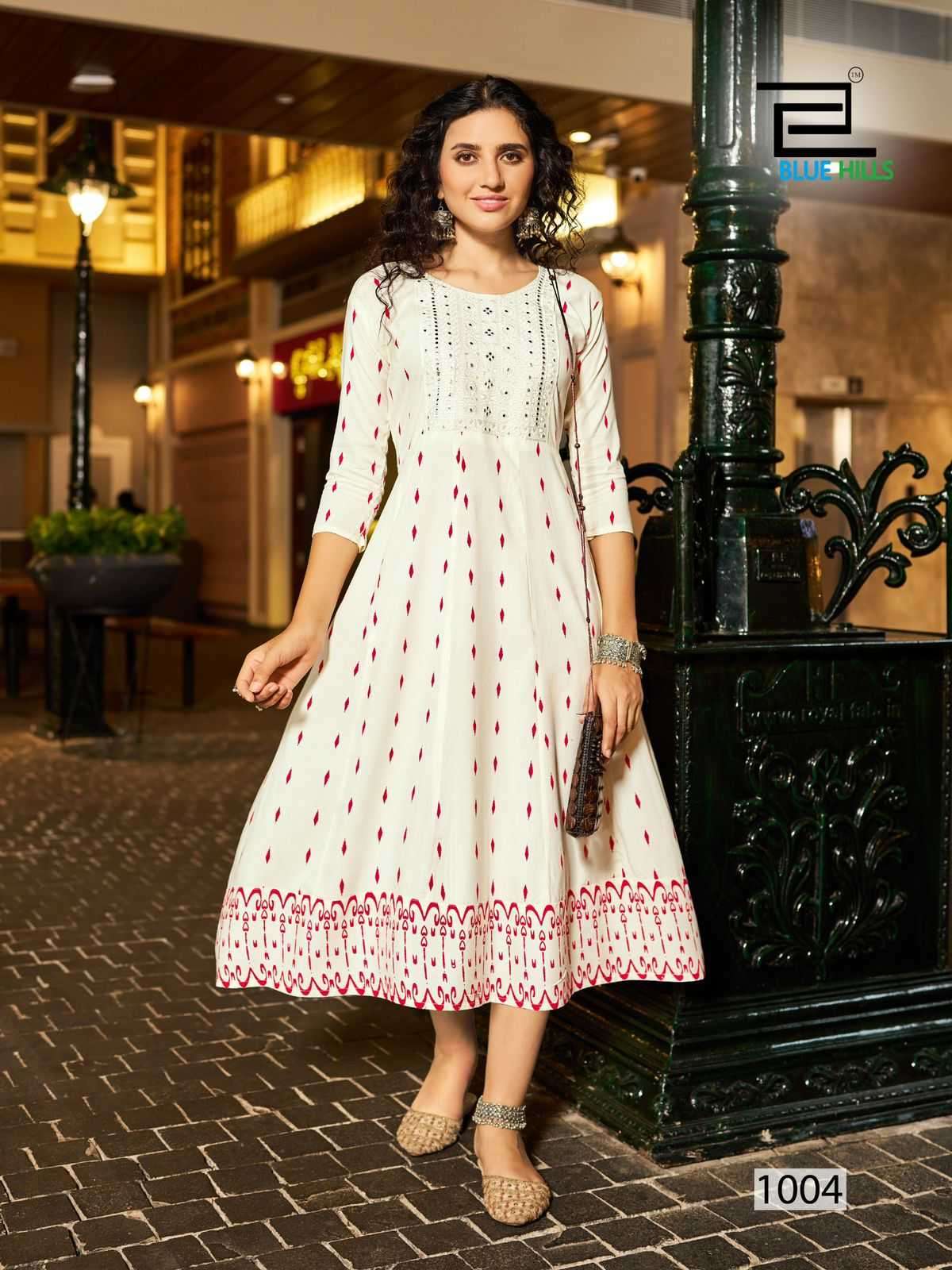 BLUE HILLS PRESENTS ZUDIO NECK EMBROIDERY FULLSTITCH BIG SIZE ANARKALI RAYON KURTI CATALOG WHOLESALER AND EXPORTER IN SURAT