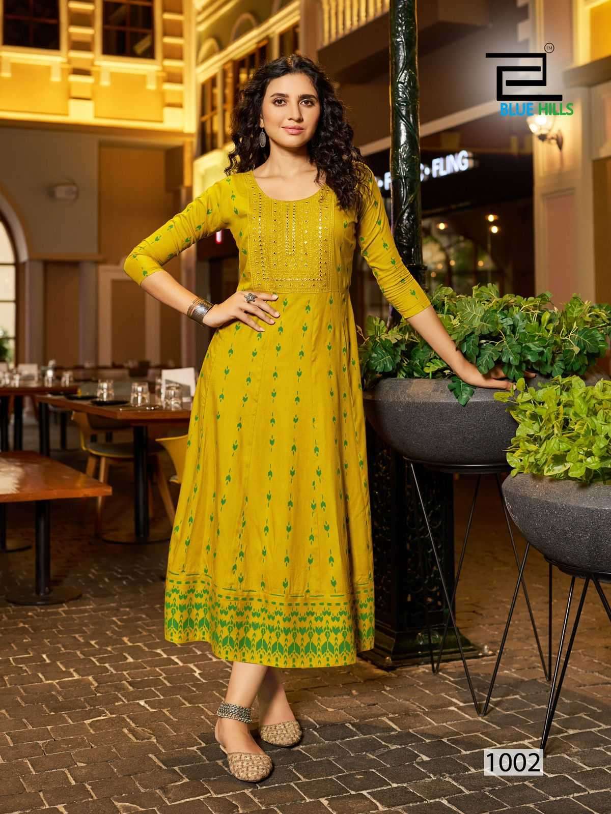 BLUE HILLS PRESENTS ZUDIO NECK EMBROIDERY FULLSTITCH BIG SIZE ANARKALI RAYON KURTI CATALOG WHOLESALER AND EXPORTER IN SURAT
