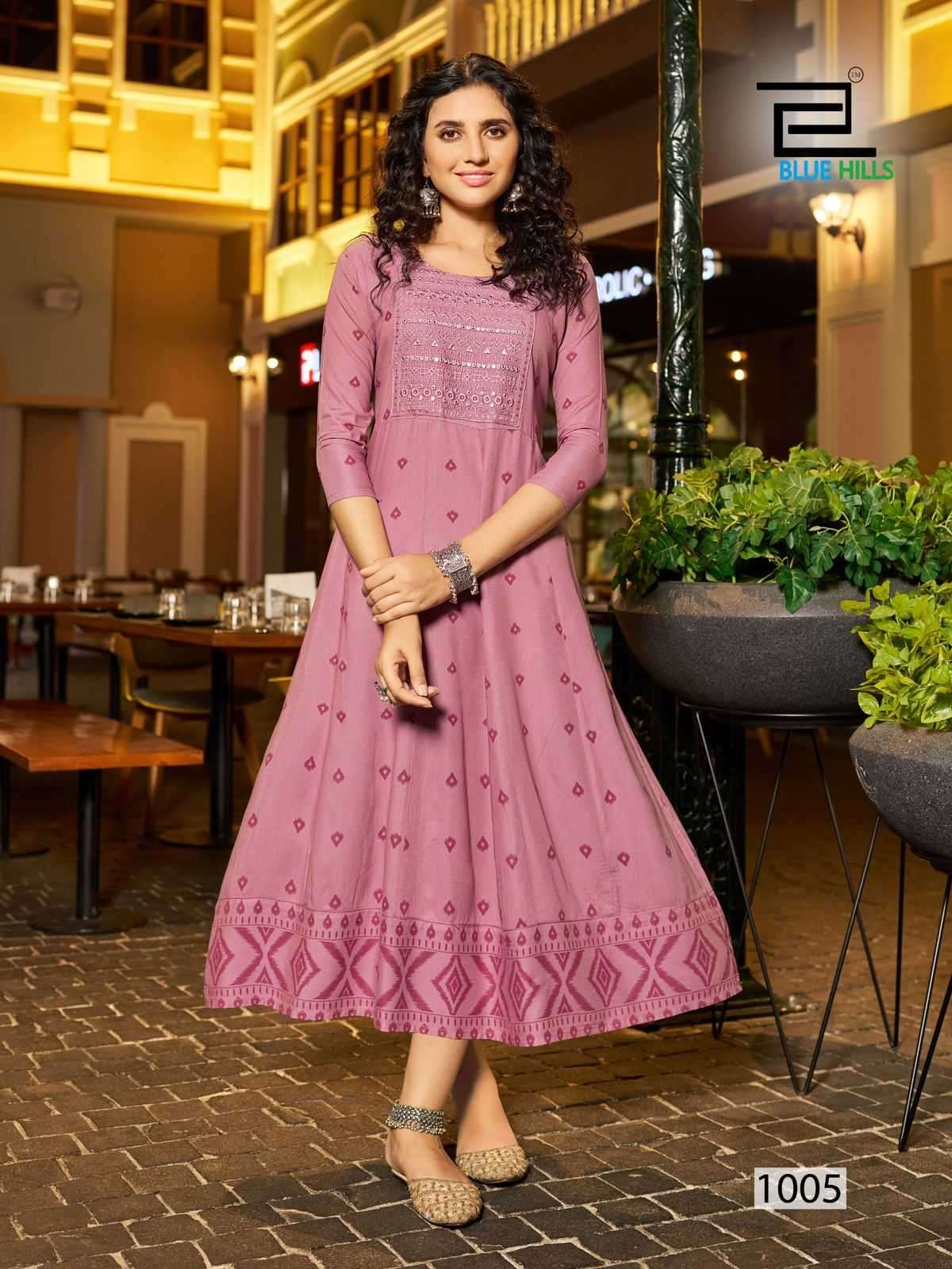 BLUE HILLS PRESENTS ZUDIO NECK EMBROIDERY FULLSTITCH BIG SIZE ANARKALI RAYON KURTI CATALOG WHOLESALER AND EXPORTER IN SURAT