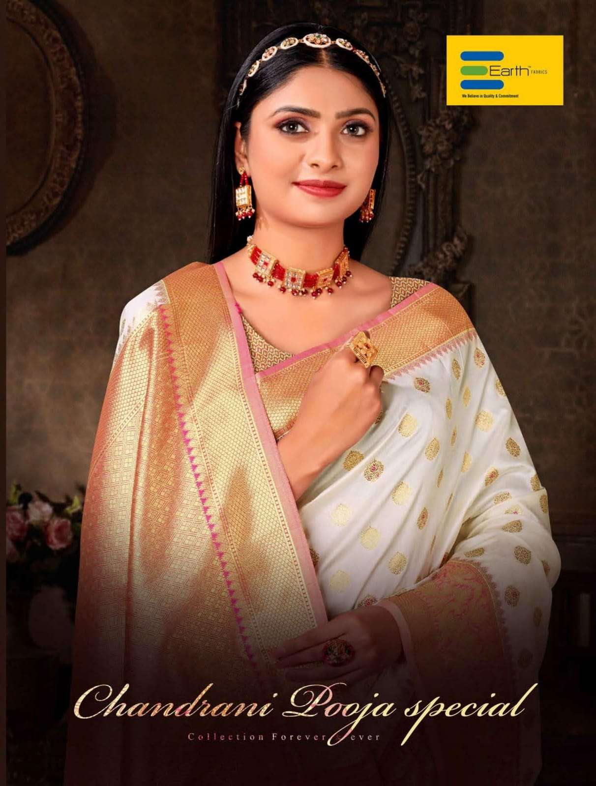EARTH  FABRICS PRESENTS CHANDERI POOJA SPECIAL FANCY SILK SAREES CATALOG WHOLESALER AND EXPORTER IN SURAT