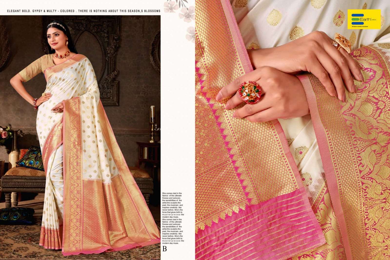 EARTH  FABRICS PRESENTS CHANDERI POOJA SPECIAL FANCY SILK SAREES CATALOG WHOLESALER AND EXPORTER IN SURAT