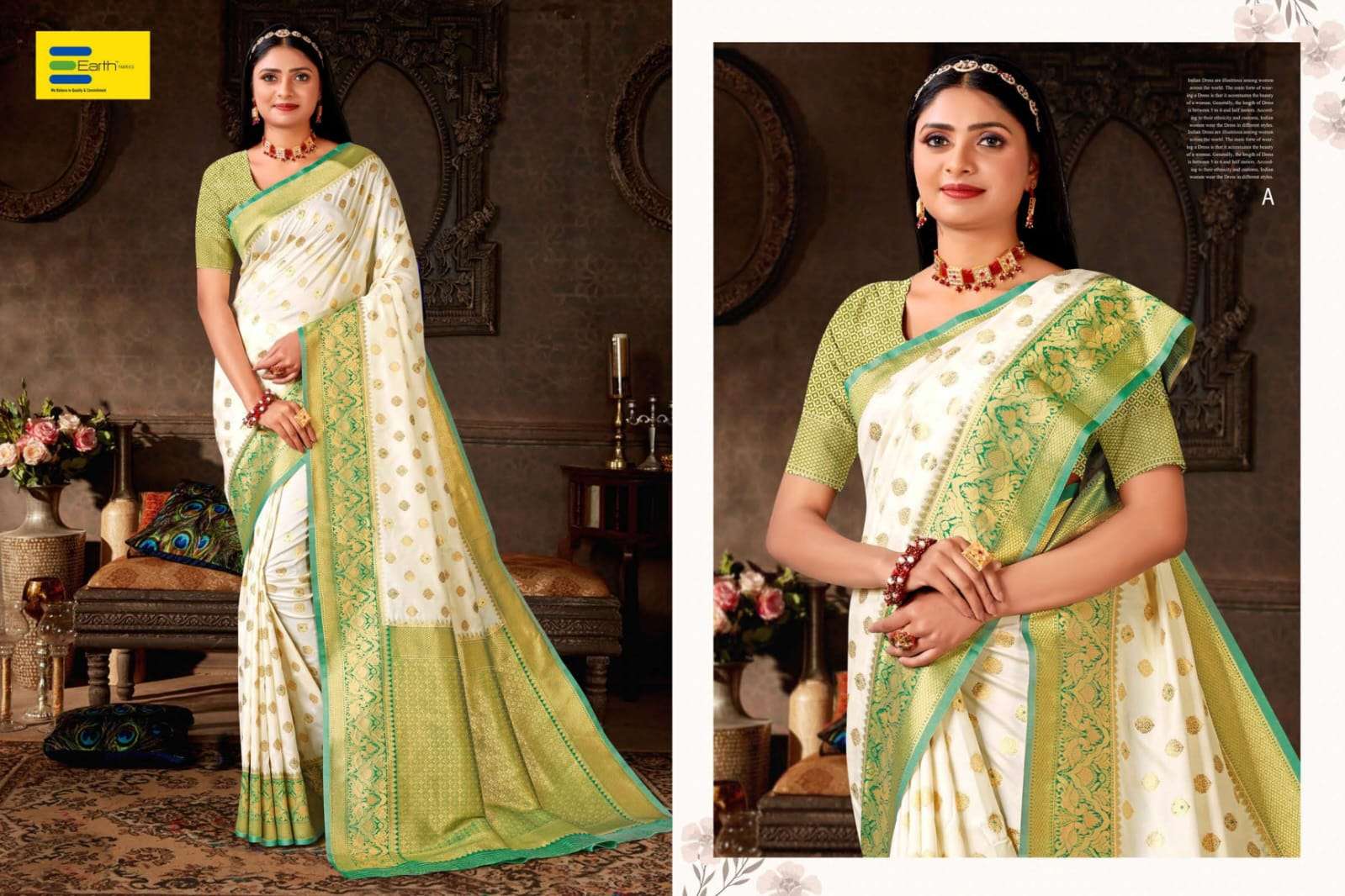 EARTH  FABRICS PRESENTS CHANDERI POOJA SPECIAL FANCY SILK SAREES CATALOG WHOLESALER AND EXPORTER IN SURAT