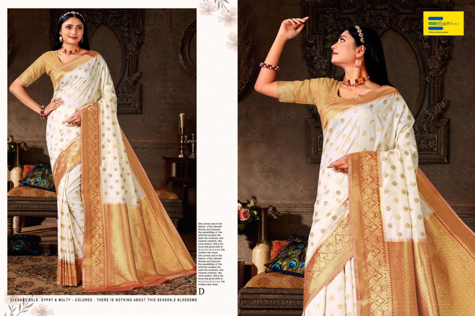 EARTH  FABRICS PRESENTS CHANDERI POOJA SPECIAL FANCY SILK SAREES CATALOG WHOLESALER AND EXPORTER IN SURAT