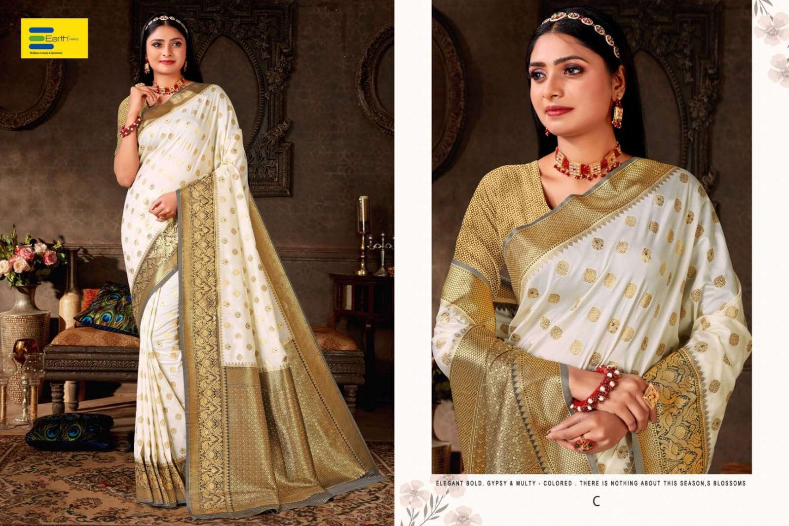 EARTH  FABRICS PRESENTS CHANDERI POOJA SPECIAL FANCY SILK SAREES CATALOG WHOLESALER AND EXPORTER IN SURAT