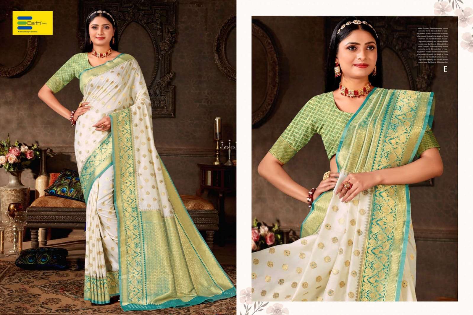 EARTH  FABRICS PRESENTS CHANDERI POOJA SPECIAL FANCY SILK SAREES CATALOG WHOLESALER AND EXPORTER IN SURAT