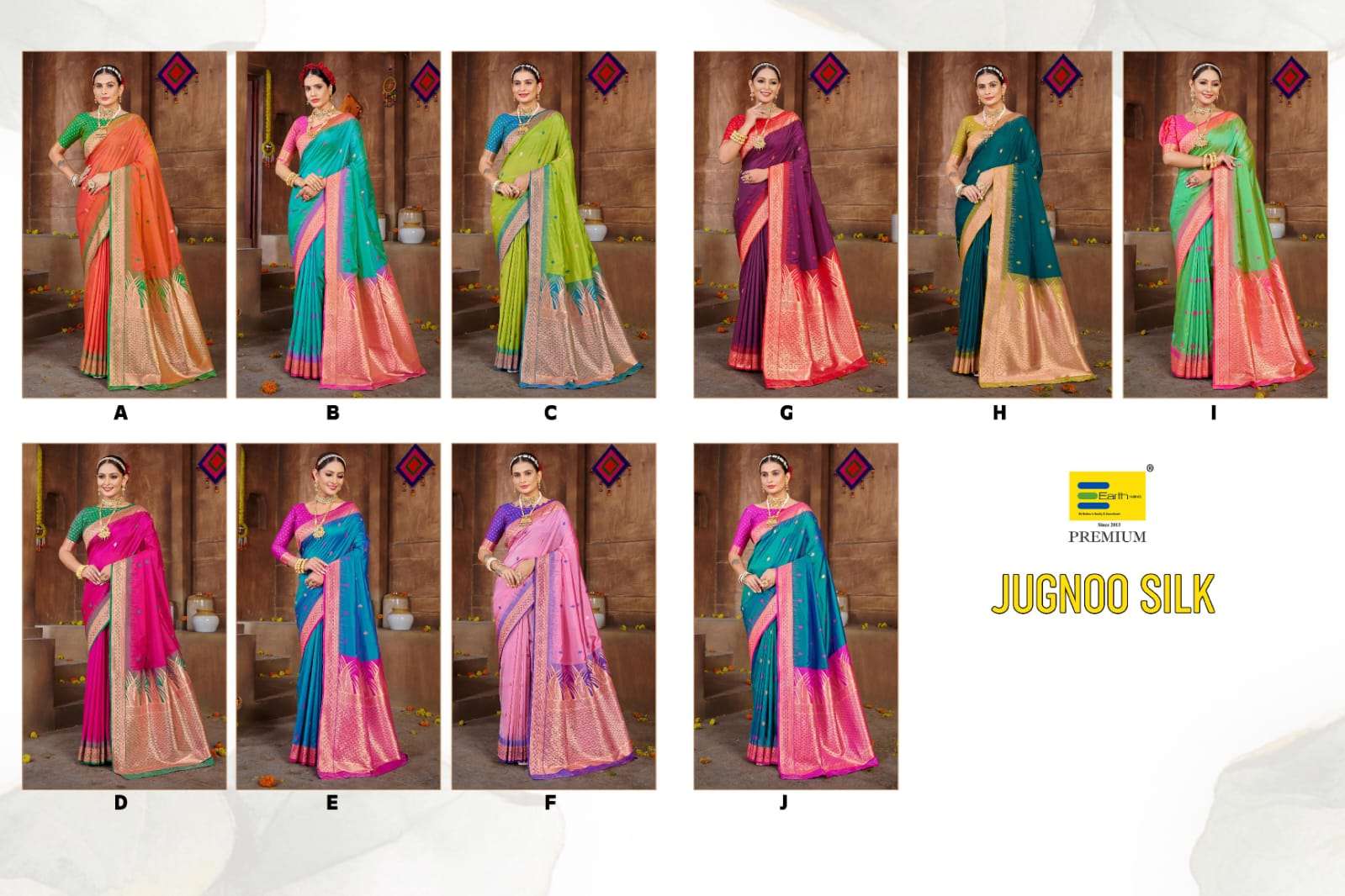 EARTH FABRICS PRESENTS JUGNOO SILK FANCY FUNCTION WEAR SOFT SILK SAREES CATALOG WHOLESALER AND EXPORTER IN SURAT