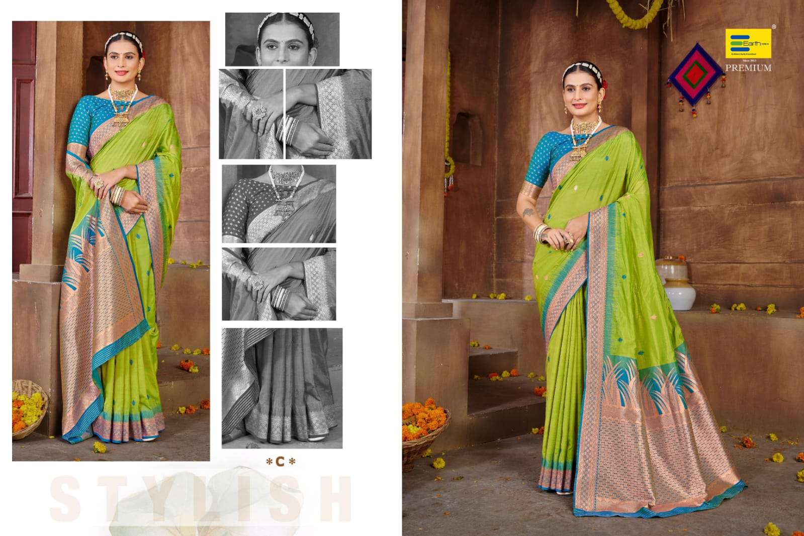EARTH FABRICS PRESENTS JUGNOO SILK FANCY FUNCTION WEAR SOFT SILK SAREES CATALOG WHOLESALER AND EXPORTER IN SURAT