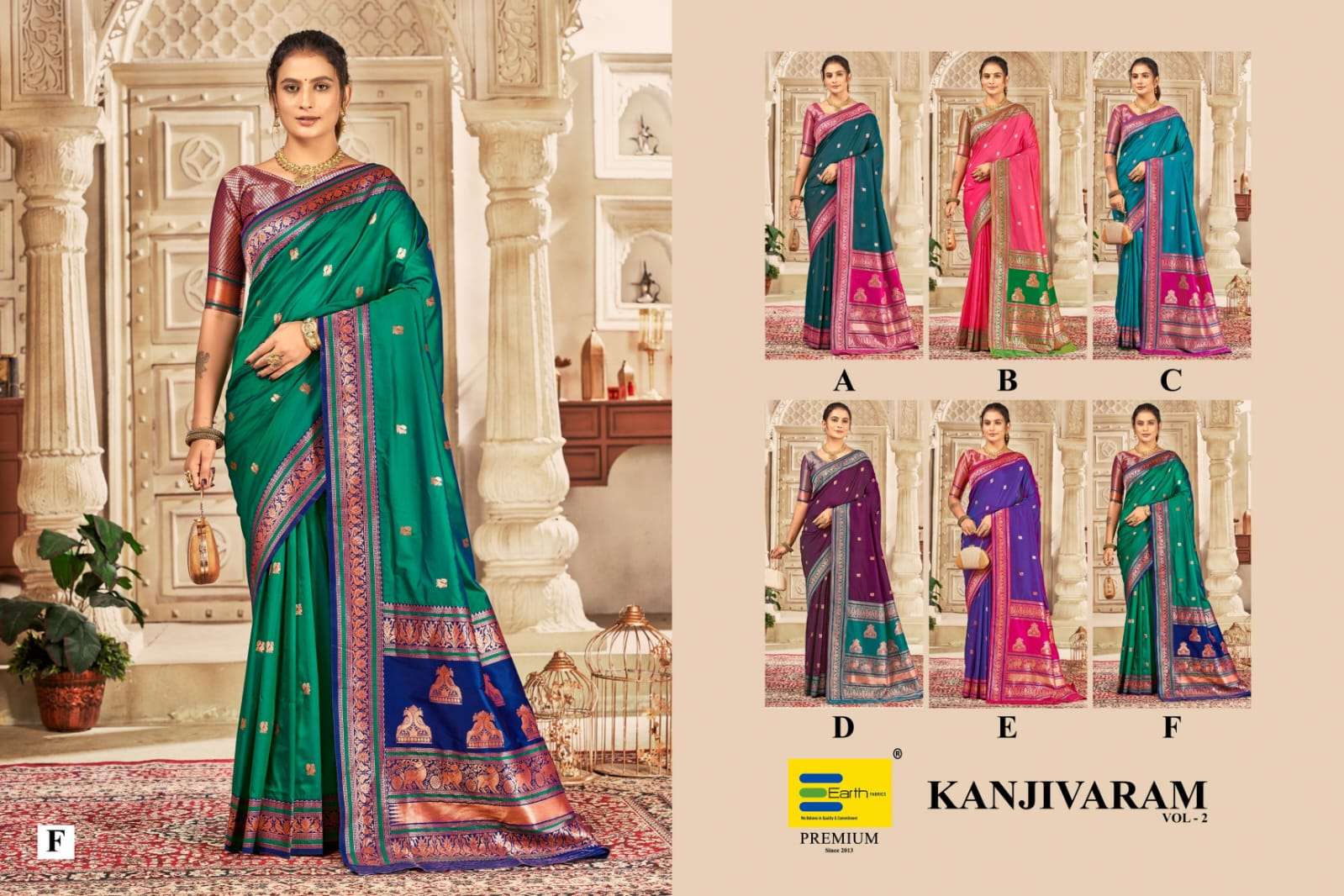 EARTH FABRICS PRESENTS KANJIVARAM VOL-2 FANCY SOFT SILK SAREES CATALOG WHOLESALER AND EXPORTER IN SURAT