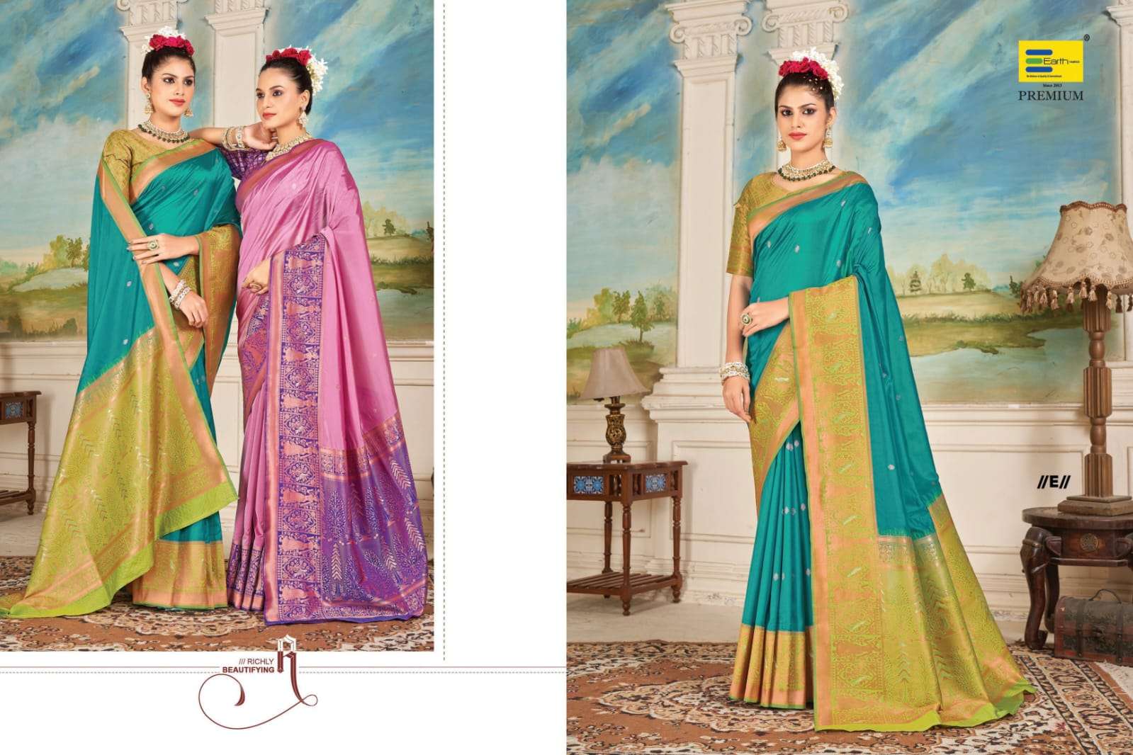 EARTH  FABRICS PRESENTS LAXMI SWAYAMVAR SILK FANCY SILK SAREES CATALOG WHOLESALER AND EXPORTER IN SURAT