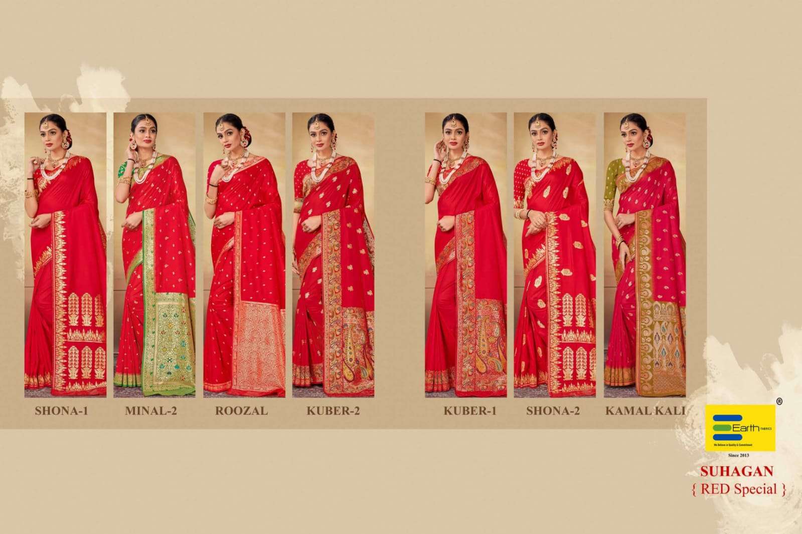 EARTH FABRICS PRESENTS SUHAGAN RED SPECIAL FANCY SOFT SILK SAREES CATALOG WHOLESALER AND EXPORTER IN SURAT
