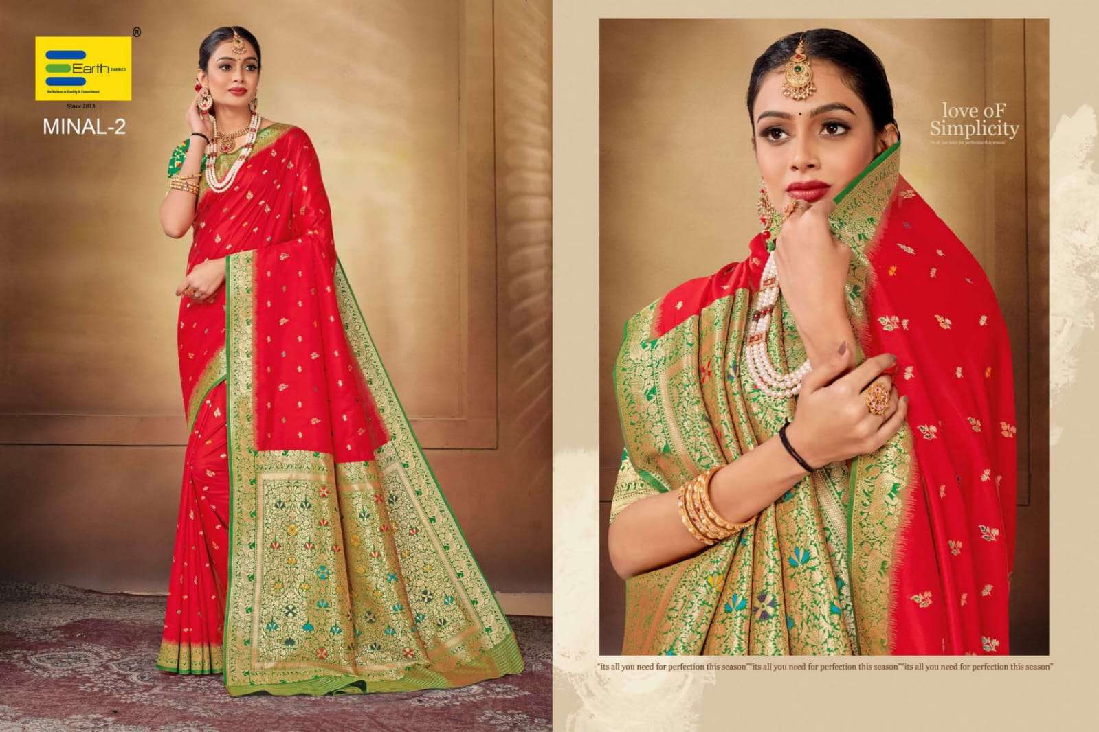 EARTH FABRICS PRESENTS SUHAGAN RED SPECIAL FANCY SOFT SILK SAREES CATALOG WHOLESALER AND EXPORTER IN SURAT