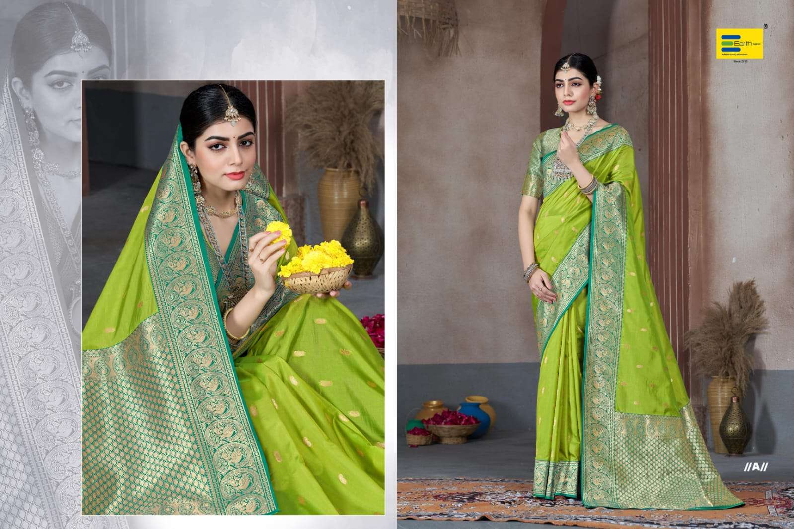 EARTH  FABRICS PRESENTS VEDIKA SILK FANCY SILK SAREES CATALOG WHOLESALER AND EXPORTER IN SURAT