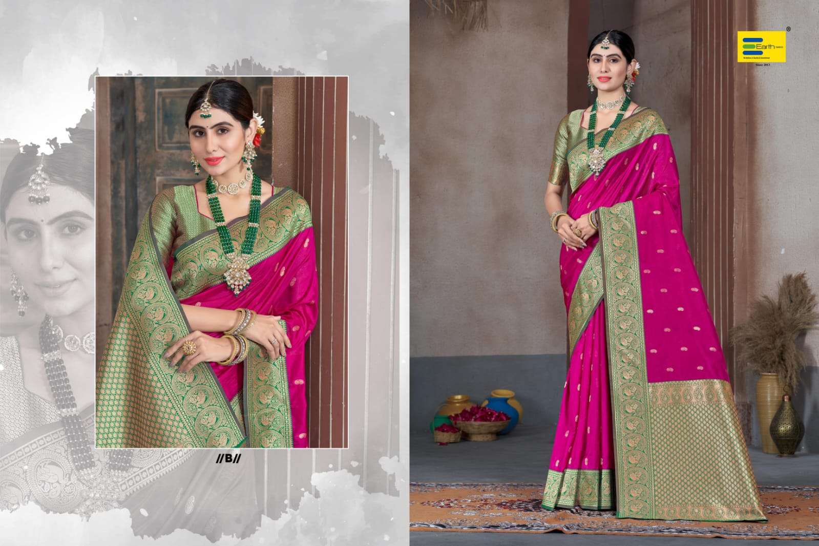 EARTH  FABRICS PRESENTS VEDIKA SILK FANCY SILK SAREES CATALOG WHOLESALER AND EXPORTER IN SURAT