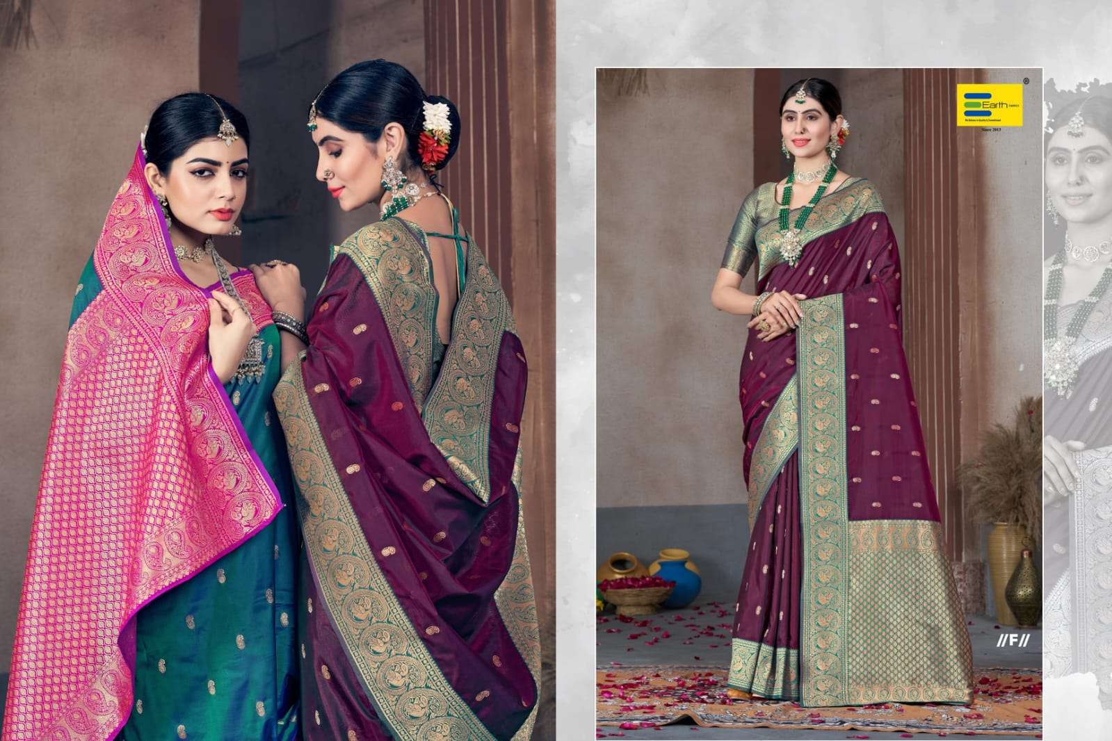 EARTH  FABRICS PRESENTS VEDIKA SILK FANCY SILK SAREES CATALOG WHOLESALER AND EXPORTER IN SURAT