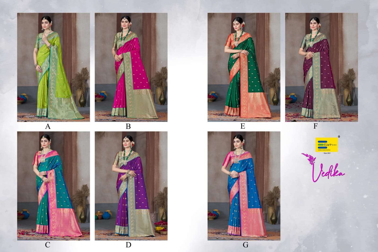 EARTH  FABRICS PRESENTS VEDIKA SILK FANCY SILK SAREES CATALOG WHOLESALER AND EXPORTER IN SURAT
