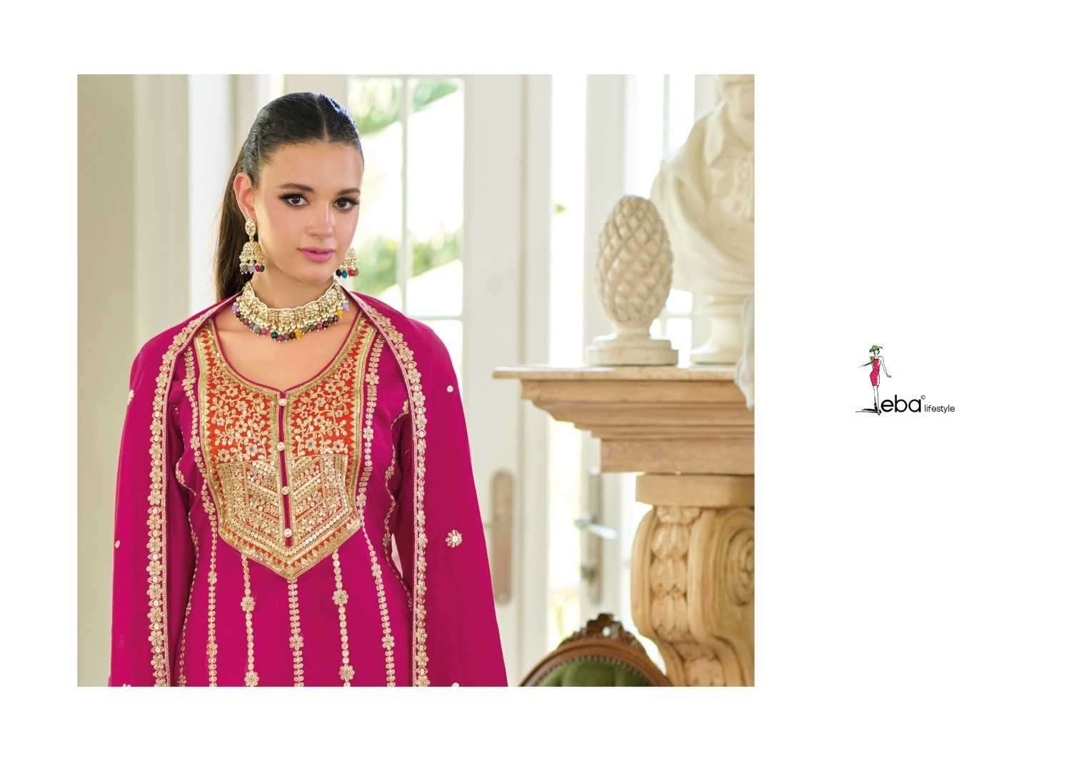 EBA LIFESTYLE PRESENTS SHAHI SILK WITH EMBROIDERY WORK READYMADE PLAZZO STYLE 3PCS DRESS CATALOG WHOLESALER AND EXPORTER 