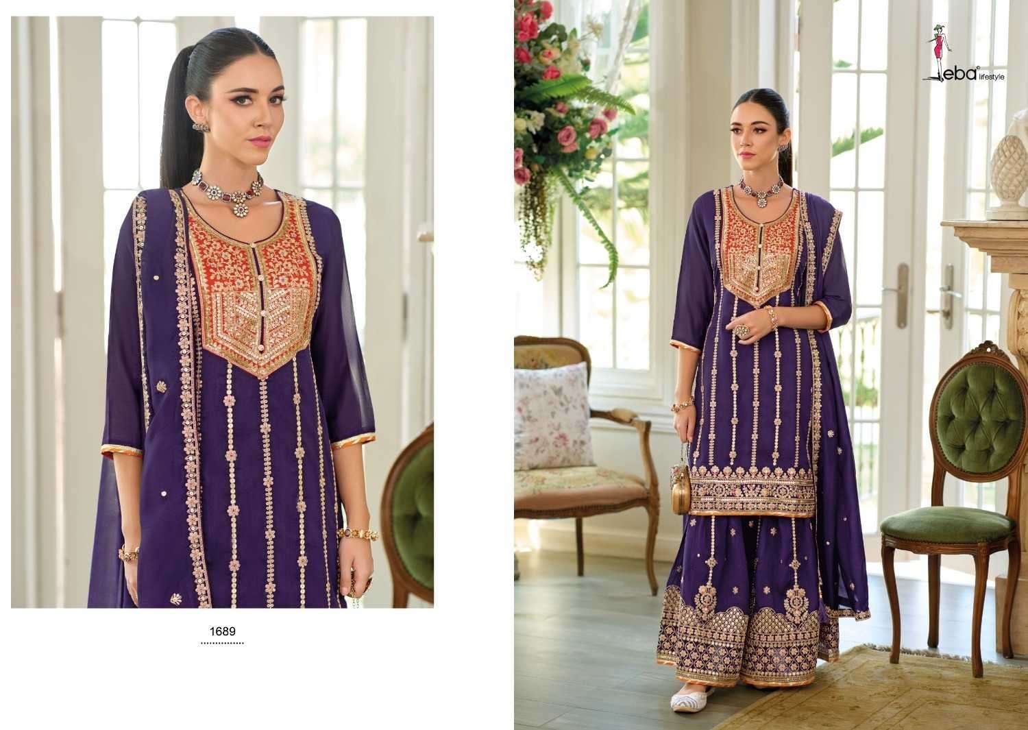 EBA LIFESTYLE PRESENTS SHAHI SILK WITH EMBROIDERY WORK READYMADE PLAZZO STYLE 3PCS DRESS CATALOG WHOLESALER AND EXPORTER 
