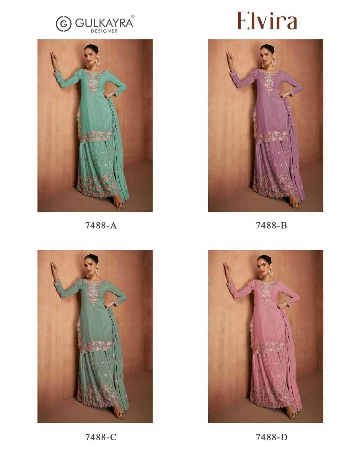 GULKAYRA DESIGNER PRESENTS ELVIRA CHINON EXCLUSIVE FULL STITCH PLAZZO STYLE 3PCS DRESS CATALOG WHOLESALER AND EXPORTER IN SURAT