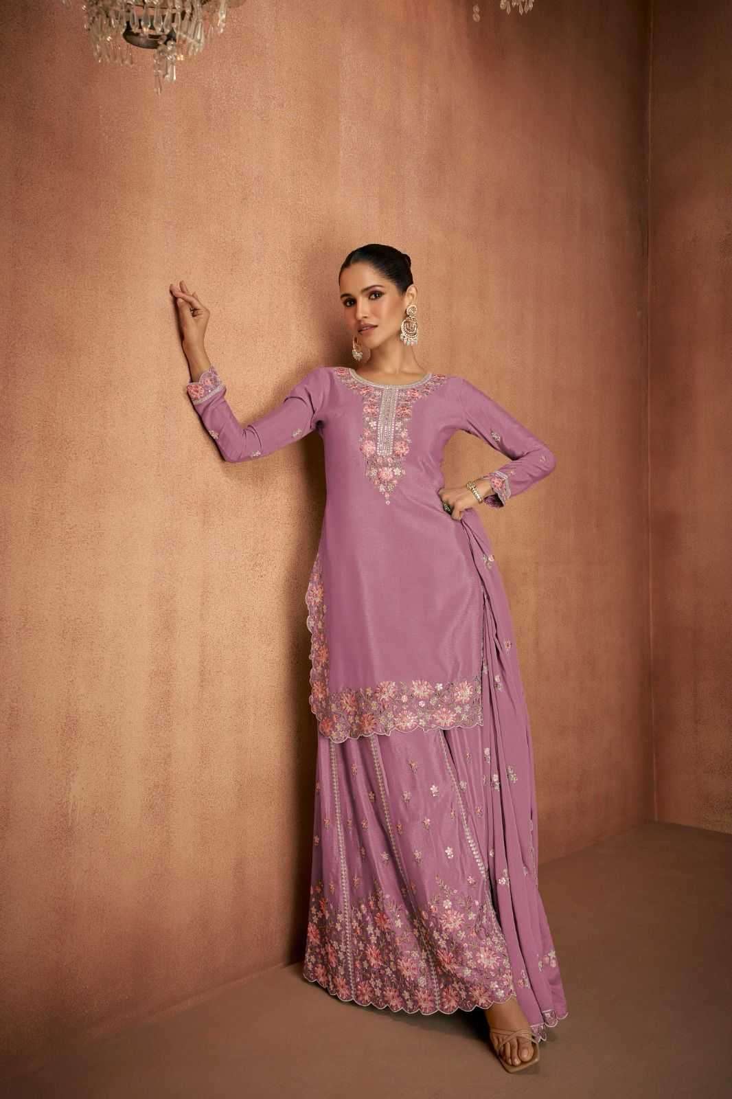 GULKAYRA DESIGNER PRESENTS ELVIRA CHINON EXCLUSIVE FULL STITCH PLAZZO STYLE 3PCS DRESS CATALOG WHOLESALER AND EXPORTER IN SURAT