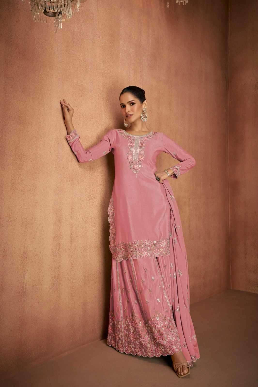 GULKAYRA DESIGNER PRESENTS ELVIRA CHINON EXCLUSIVE FULL STITCH PLAZZO STYLE 3PCS DRESS CATALOG WHOLESALER AND EXPORTER IN SURAT