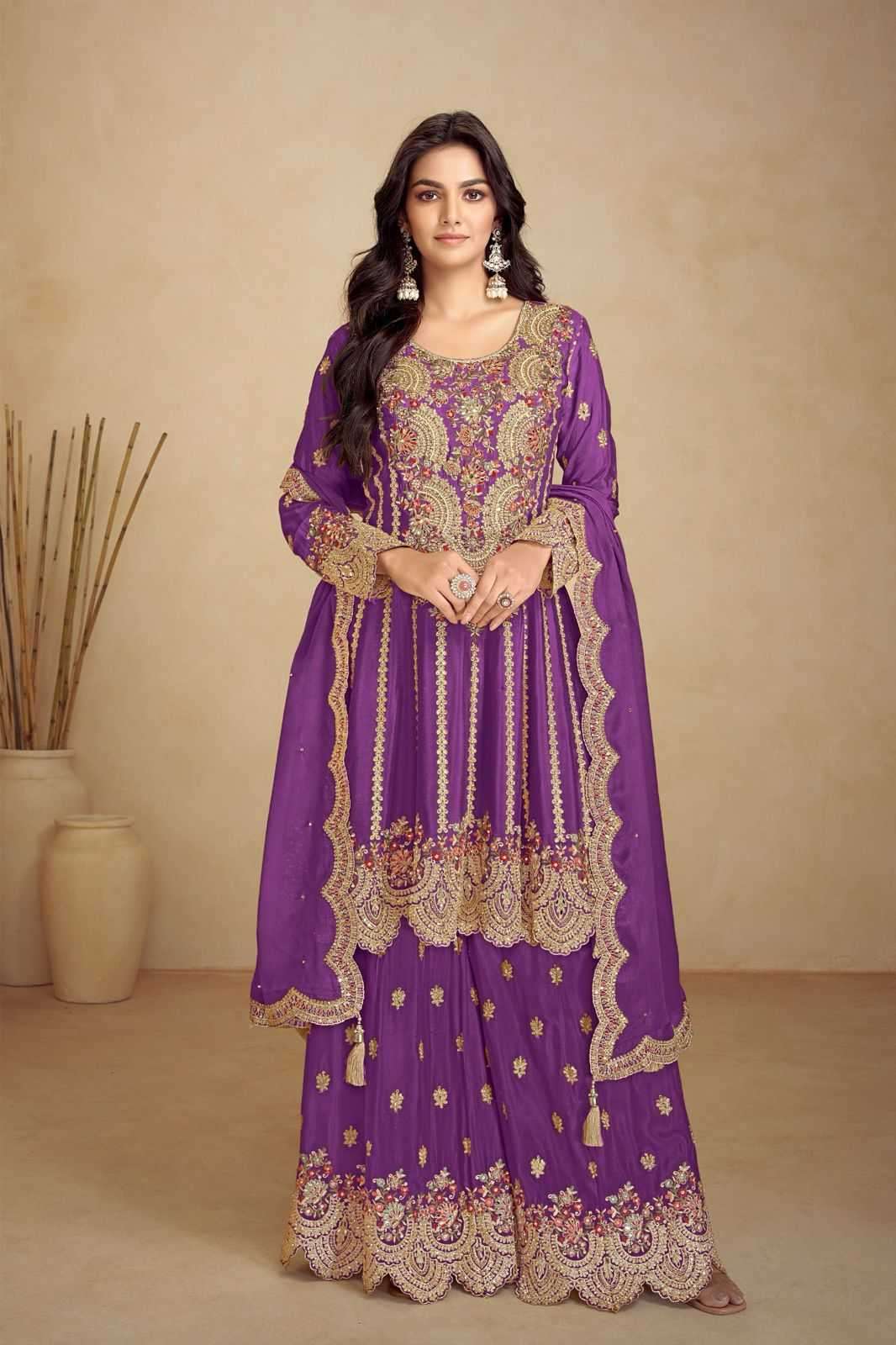 GULKAYRA DESIGNER PRESENTS JALWA CHINON PLAZZO STYLE DESIGNER FULL STITCH DRESS CATALOG WHOLESALER AND EXPORTER 