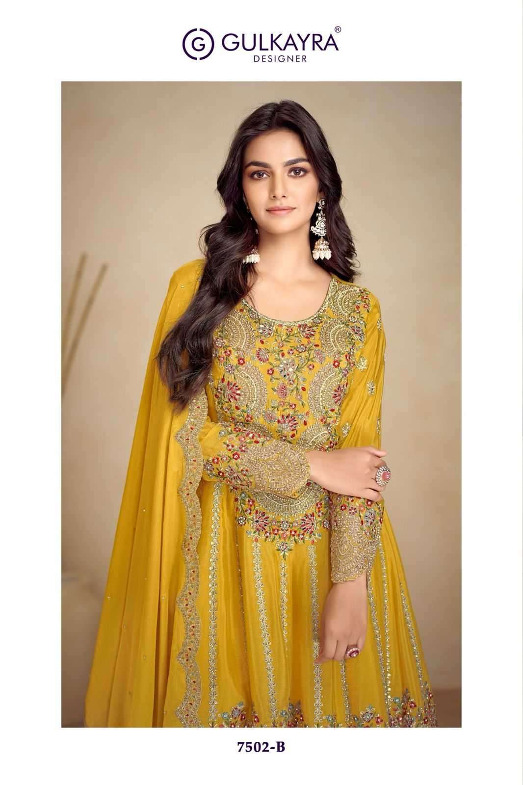 GULKAYRA DESIGNER PRESENTS JALWA CHINON PLAZZO STYLE DESIGNER FULL STITCH DRESS CATALOG WHOLESALER AND EXPORTER 