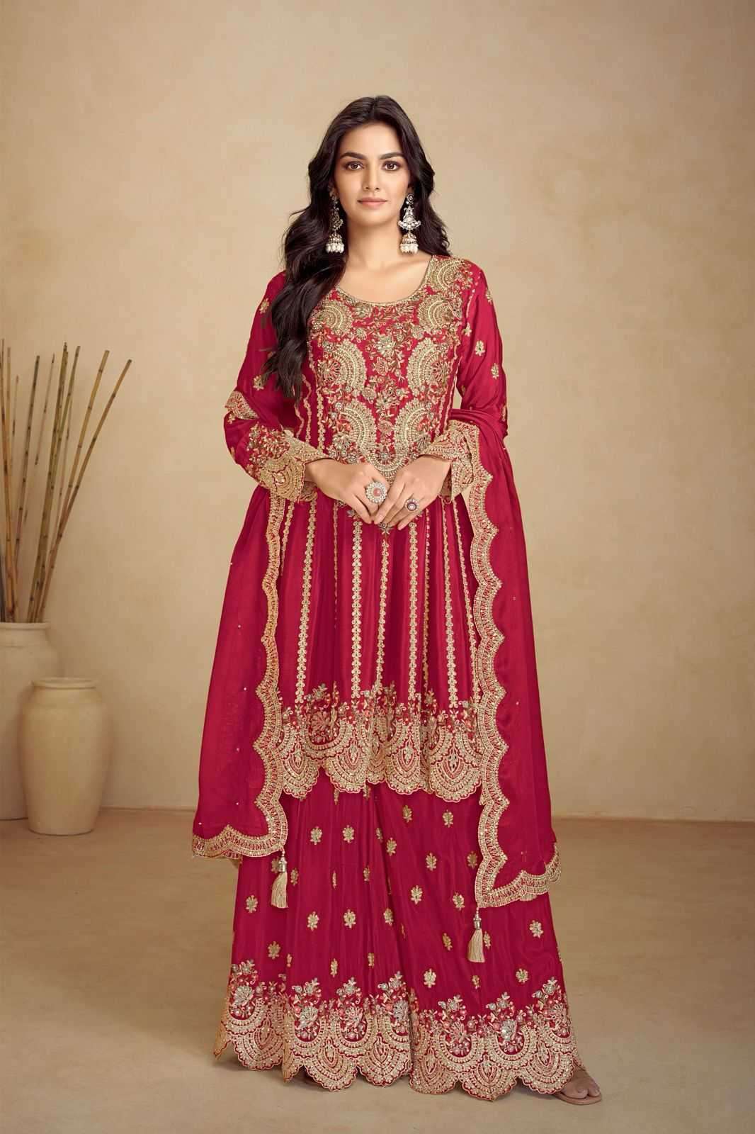 GULKAYRA DESIGNER PRESENTS JALWA CHINON PLAZZO STYLE DESIGNER FULL STITCH DRESS CATALOG WHOLESALER AND EXPORTER 