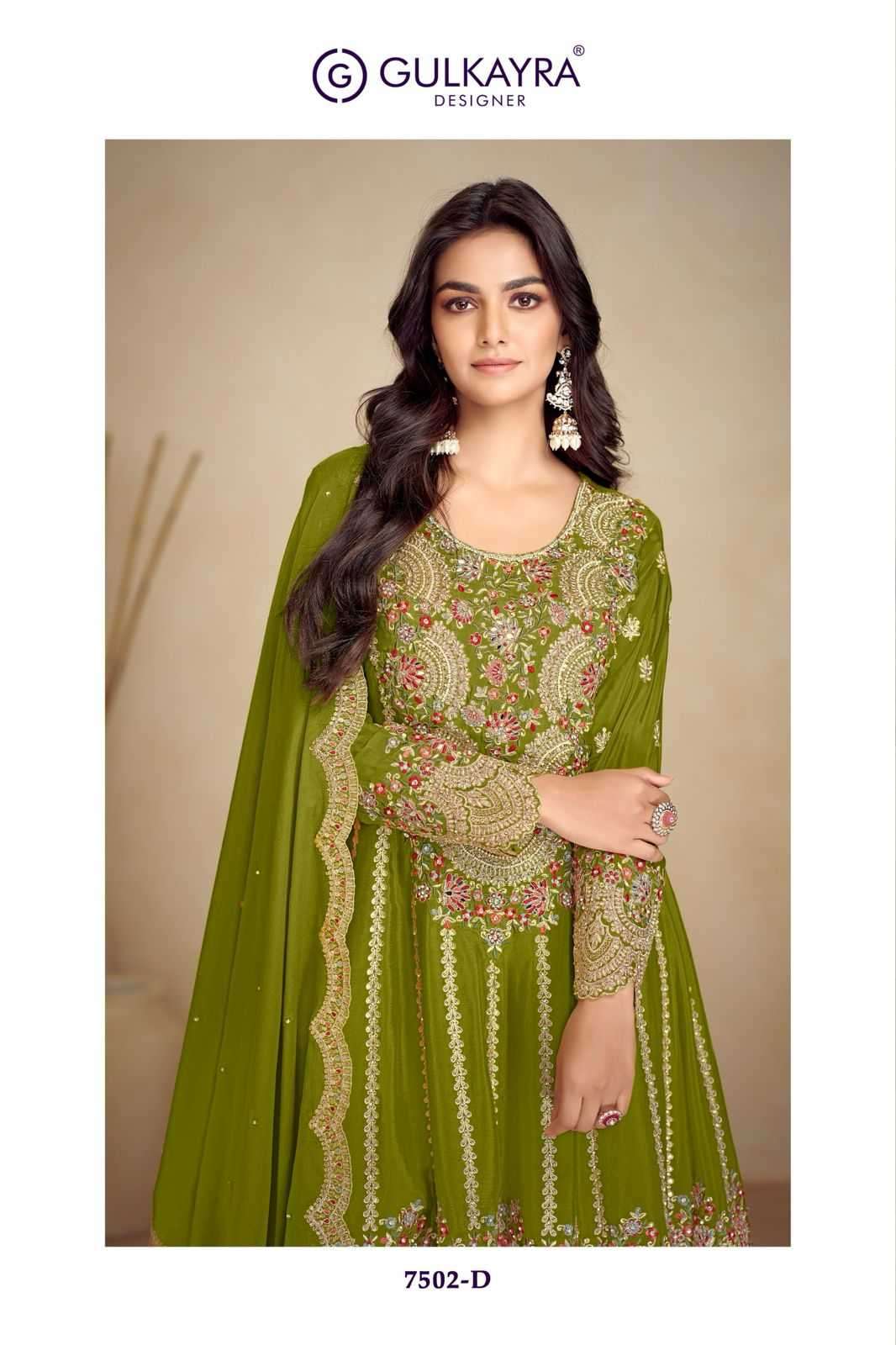 GULKAYRA DESIGNER PRESENTS JALWA CHINON PLAZZO STYLE DESIGNER FULL STITCH DRESS CATALOG WHOLESALER AND EXPORTER 