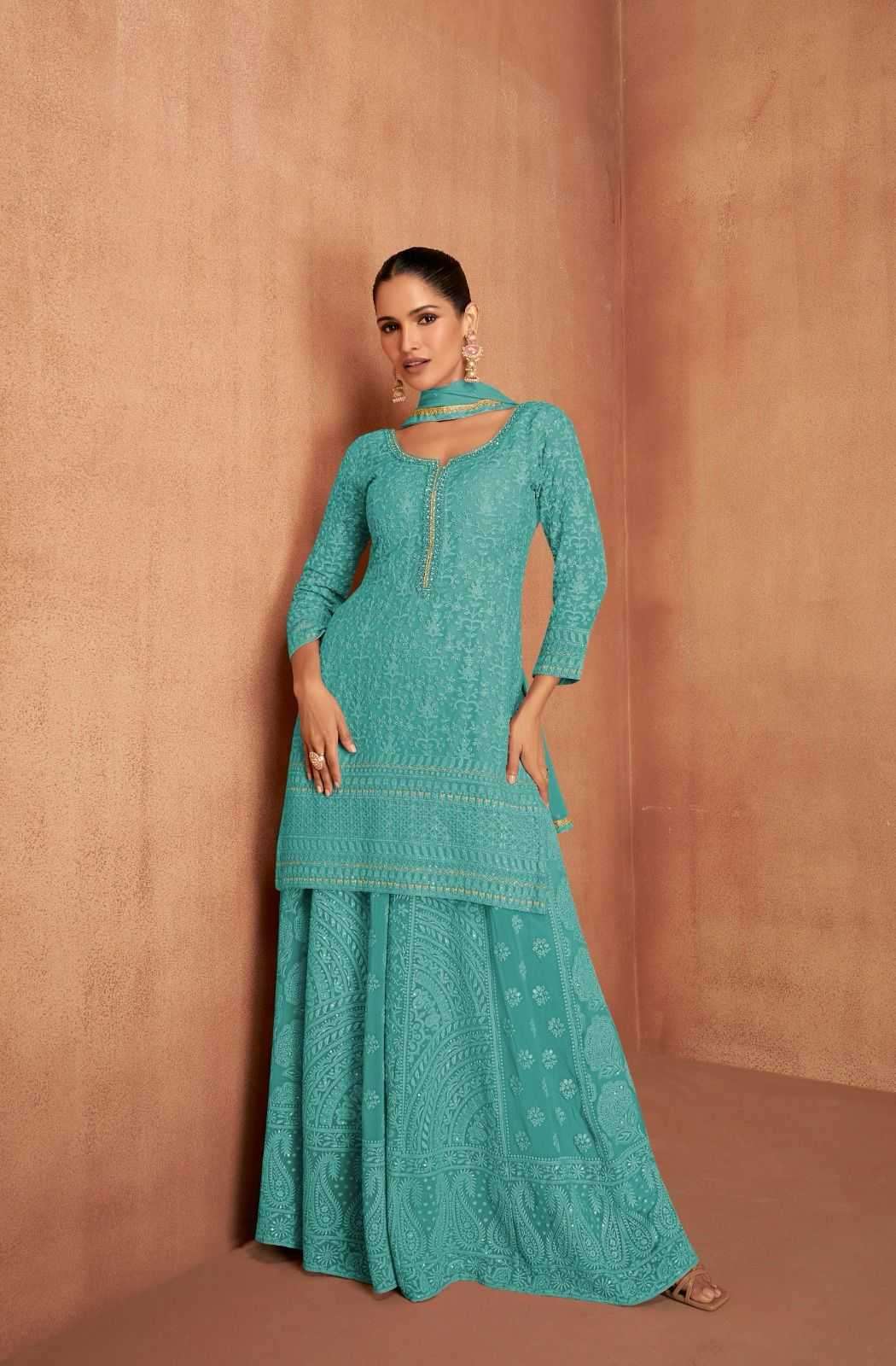 GULKAYRA DESIGNER PRESENTS MANNAT COLOUR ADDITION GEORGETTE FULL STITCH LADIES SUIT CATALOG WHOLESALER AND EXPORTER