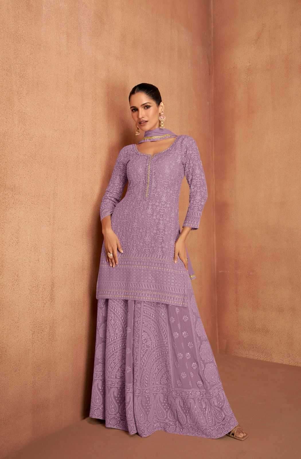 GULKAYRA DESIGNER PRESENTS MANNAT COLOUR ADDITION GEORGETTE FULL STITCH LADIES SUIT CATALOG WHOLESALER AND EXPORTER