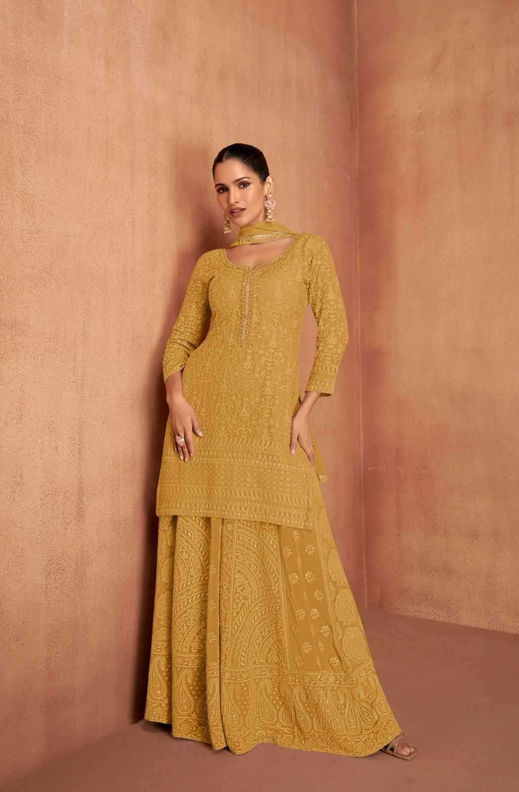 GULKAYRA DESIGNER PRESENTS MANNAT COLOUR ADDITION GEORGETTE FULL STITCH LADIES SUIT CATALOG WHOLESALER AND EXPORTER