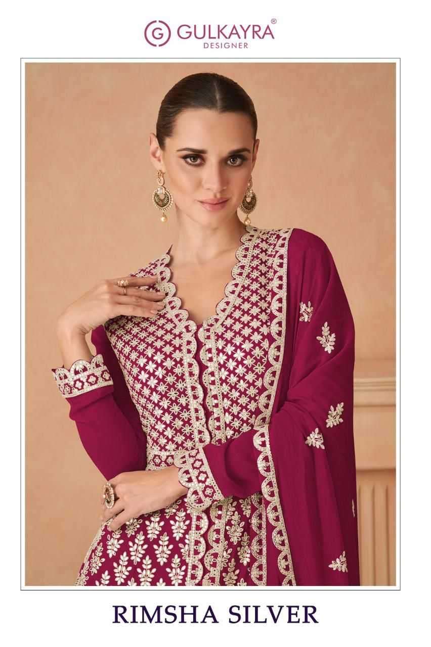 GULKAYRA DESIGNER PRESENTS RIMSHA SILVER GEORGETTE GOWN STYLE FULLY STITCH DRESS CATALOG WHOLESALER AND EXPORTER IN SURAT