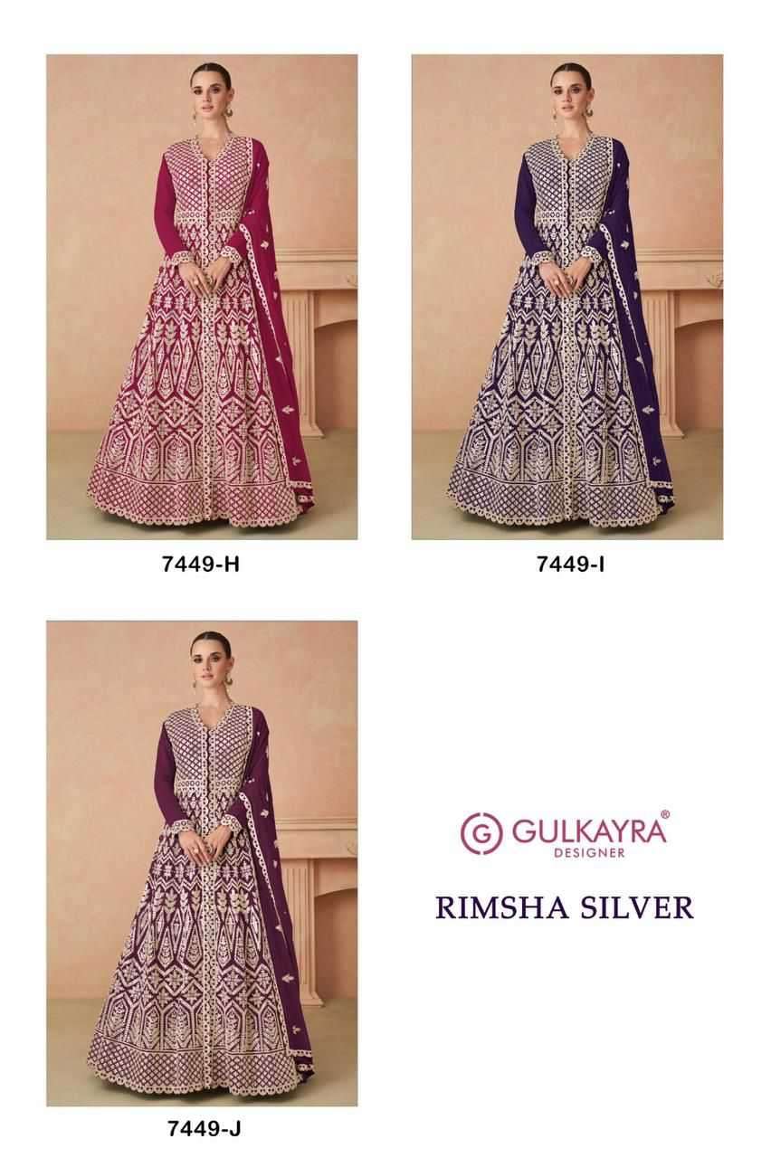 GULKAYRA DESIGNER PRESENTS RIMSHA SILVER GEORGETTE GOWN STYLE FULLY STITCH DRESS CATALOG WHOLESALER AND EXPORTER IN SURAT