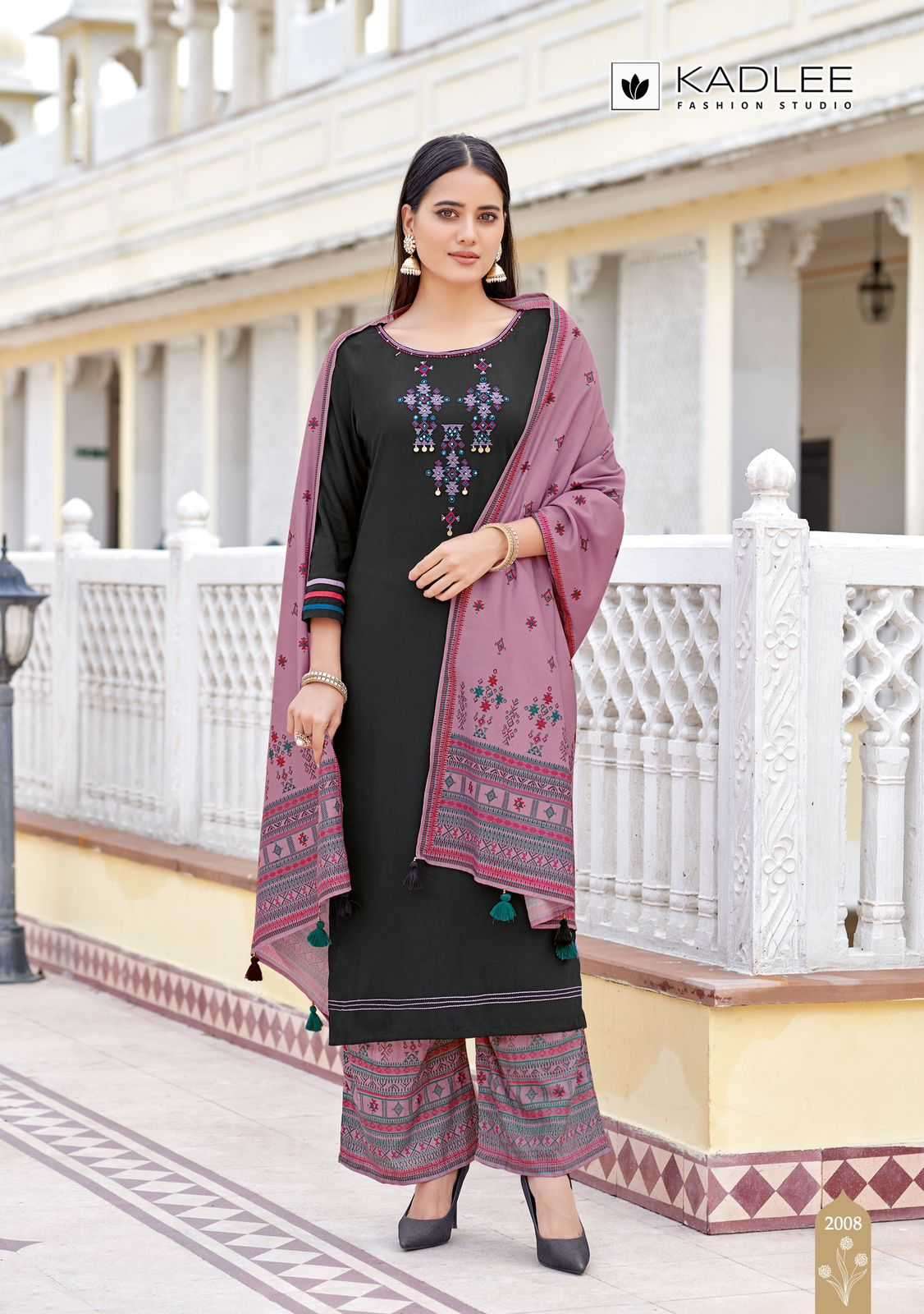 KADLEE PRESENTS SAVERA VOL-2 RAYON THREAD READYMADE PLAZZO STYLE 3PCS DRESS CATALOG WHOLESALER AND EXPORTER 