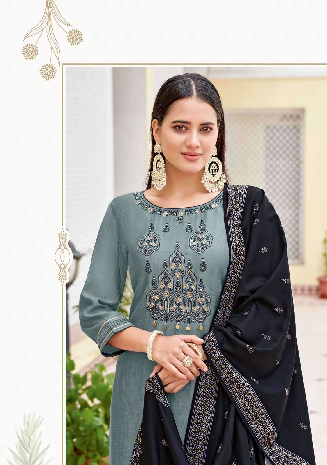 KADLEE PRESENTS SAVERA VOL-2 RAYON THREAD READYMADE PLAZZO STYLE 3PCS DRESS CATALOG WHOLESALER AND EXPORTER 