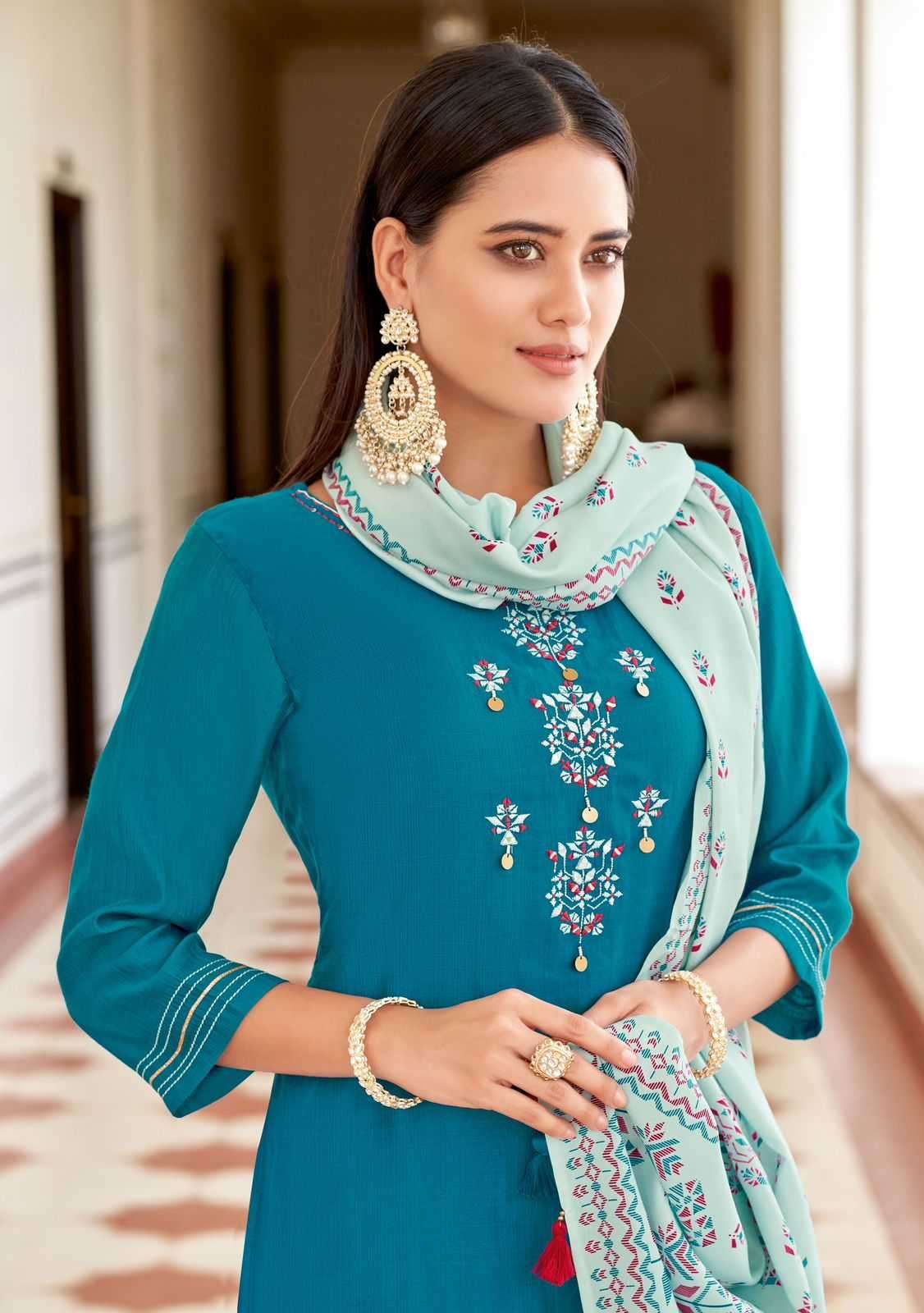 KADLEE PRESENTS SAVERA VOL-2 RAYON THREAD READYMADE PLAZZO STYLE 3PCS DRESS CATALOG WHOLESALER AND EXPORTER 