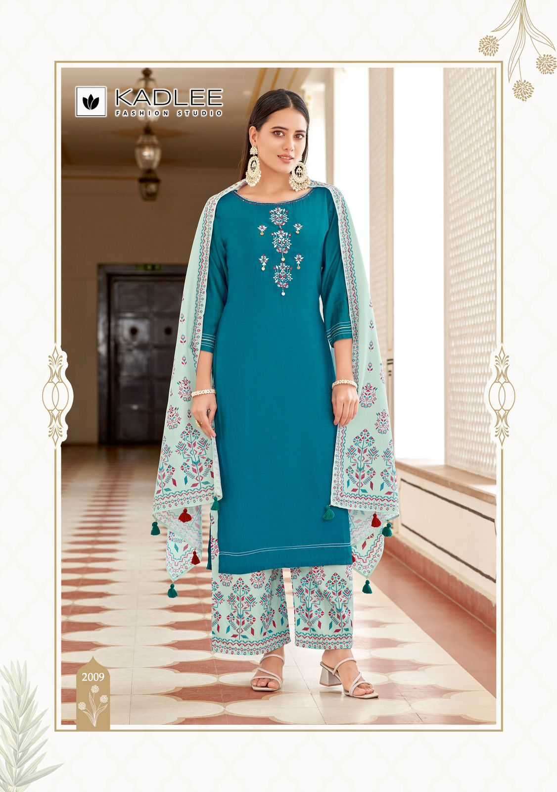 KADLEE PRESENTS SAVERA VOL-2 RAYON THREAD READYMADE PLAZZO STYLE 3PCS DRESS CATALOG WHOLESALER AND EXPORTER 