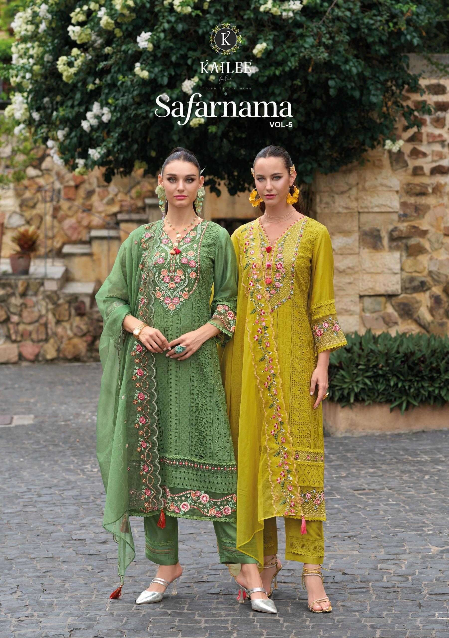 KAILEE FASHION PRESENTS SAFARANAMA VOL-5 VISCOSE MUSLIN CLASSIC READYMADE SALWAR SUIT CATALOG WHOLESALER AND EXPORTER IN SURAT