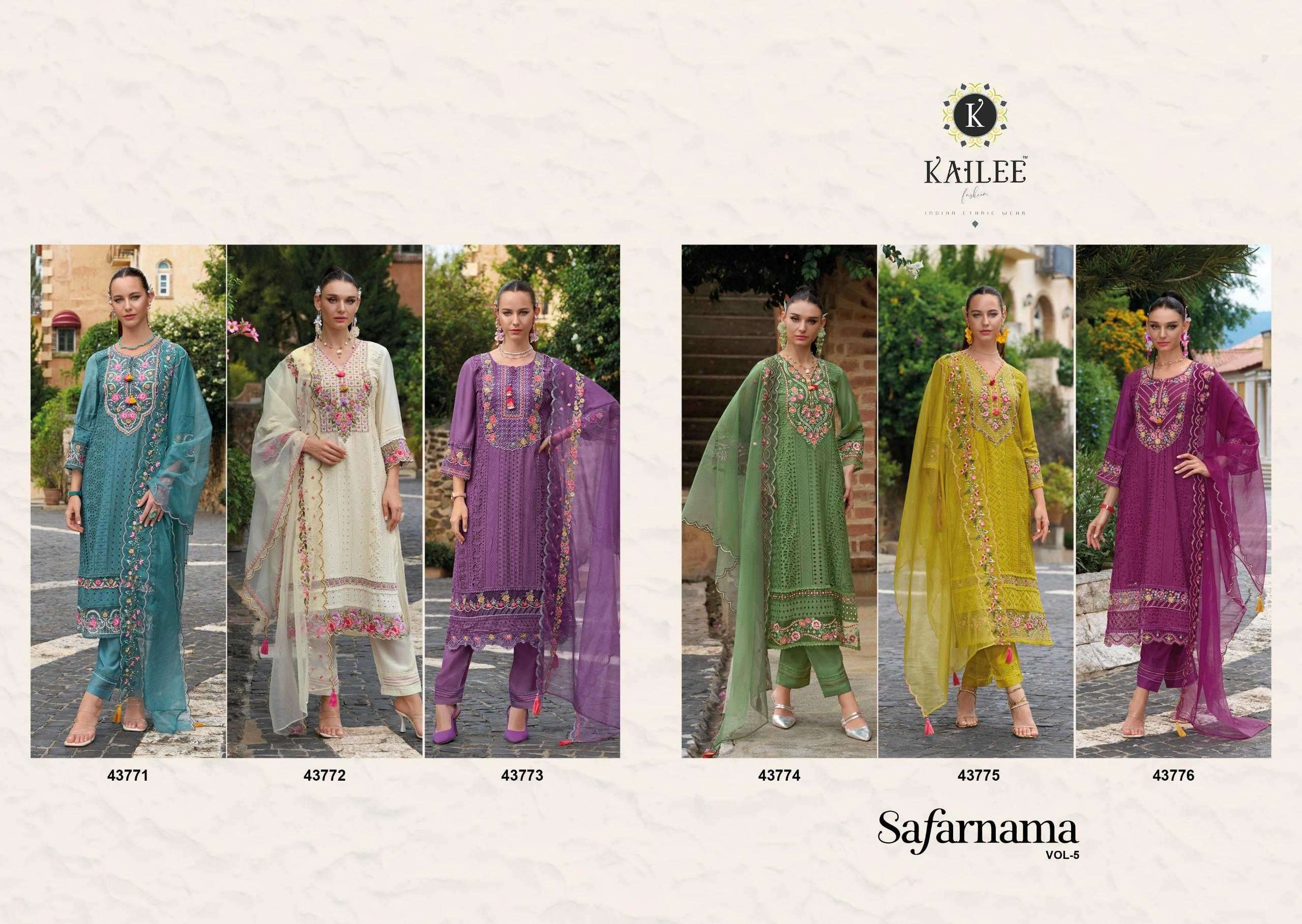 KAILEE FASHION PRESENTS SAFARANAMA VOL-5 VISCOSE MUSLIN CLASSIC READYMADE SALWAR SUIT CATALOG WHOLESALER AND EXPORTER IN SURAT