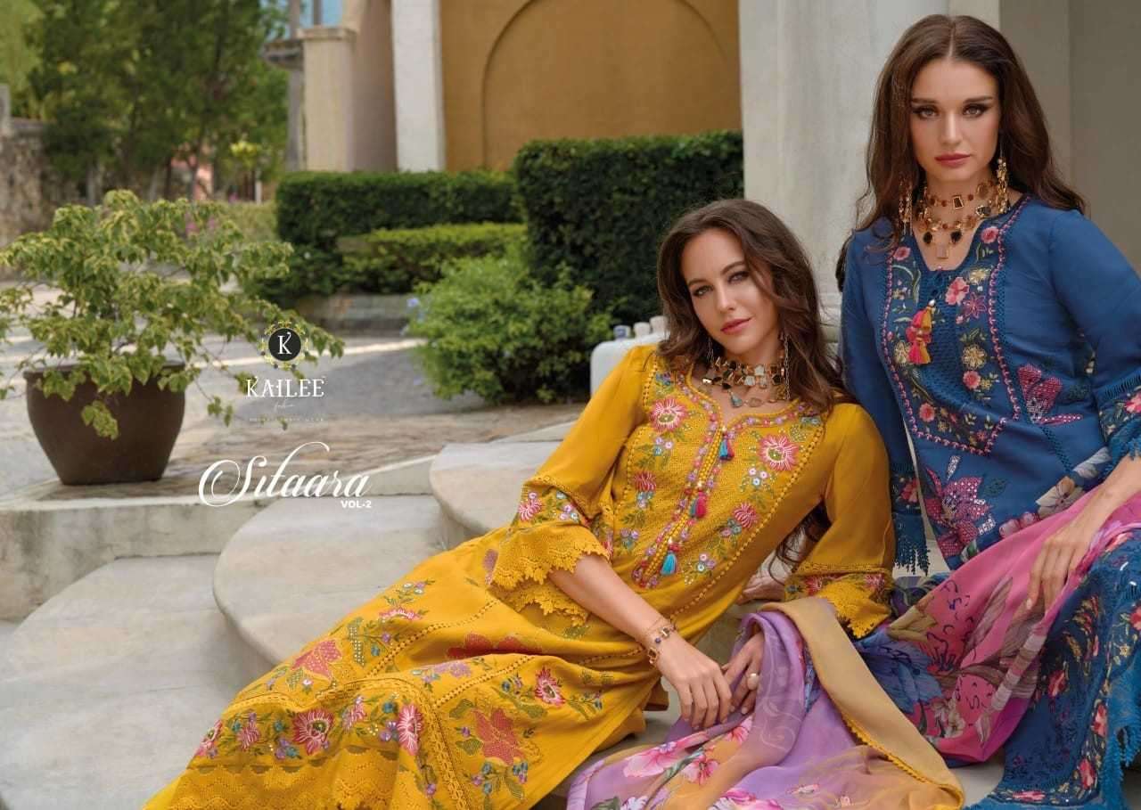 KAILEE FASHION PRESENTS SIFAARA VOL-2 VISCOSE MUSLIN FULL STITCH PARTY WEAR SUIT CATALOG WHOLESALER AND EXPORTER 