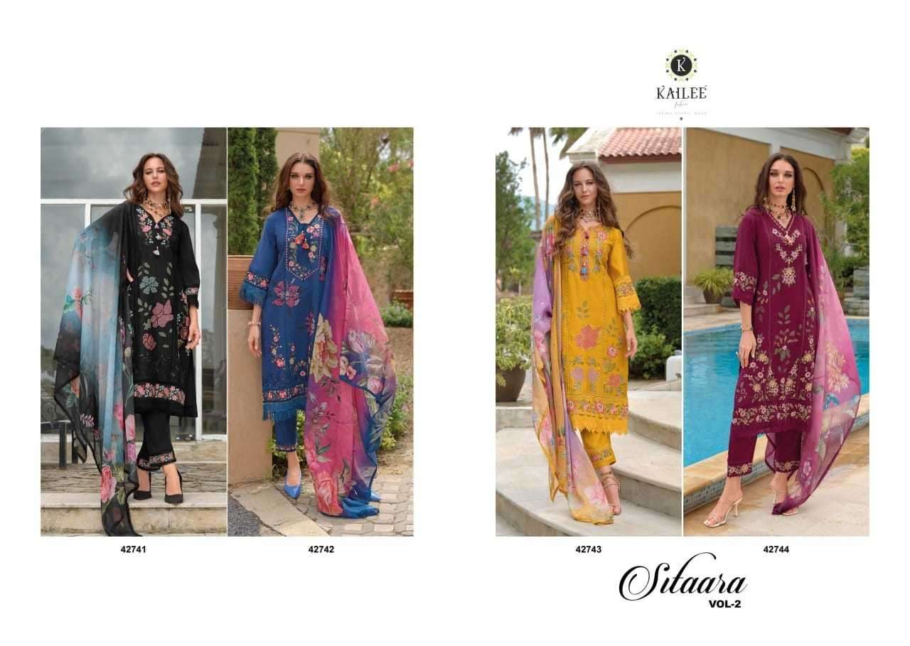 KAILEE FASHION PRESENTS SIFAARA VOL-2 VISCOSE MUSLIN FULL STITCH PARTY WEAR SUIT CATALOG WHOLESALER AND EXPORTER 