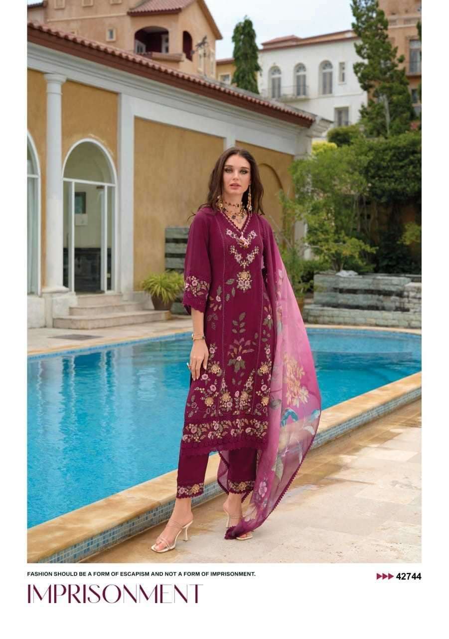 KAILEE FASHION PRESENTS SIFAARA VOL-2 VISCOSE MUSLIN FULL STITCH PARTY WEAR SUIT CATALOG WHOLESALER AND EXPORTER 