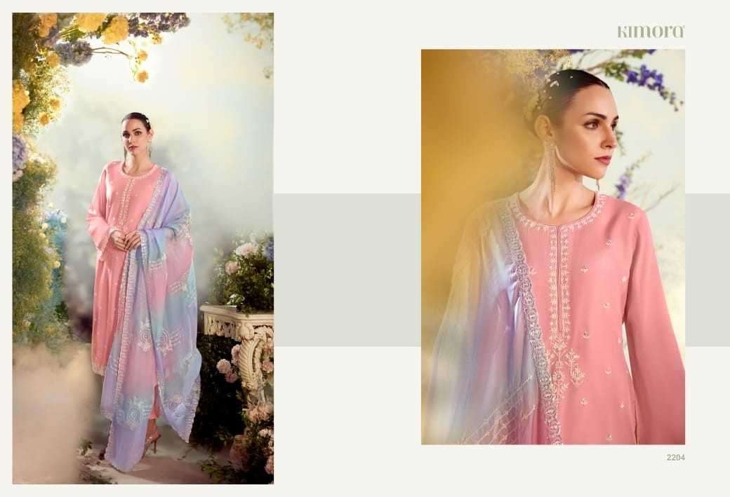 KIMORA PRESENTS DASTOOR VOL-50 2201-2206 MODAL SILK DESIGNER SUITS CATALOG WHOLESALER AND EXPORTER 