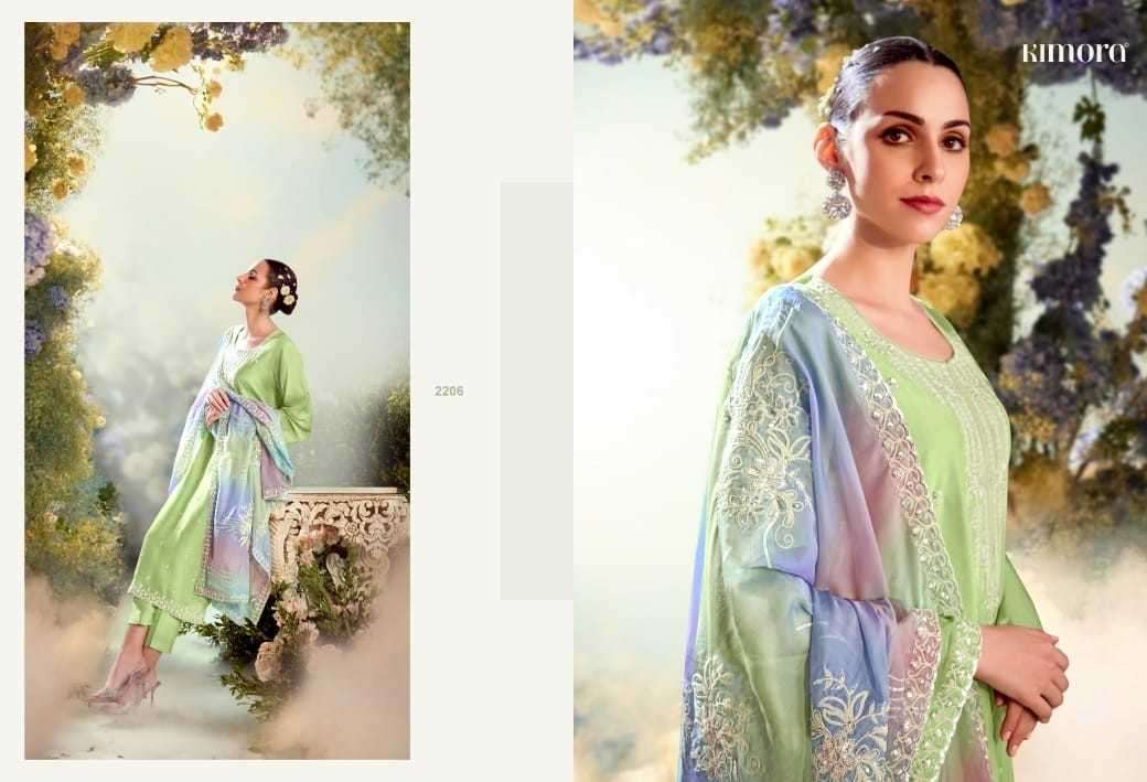 KIMORA PRESENTS DASTOOR VOL-50 2201-2206 MODAL SILK DESIGNER SUITS CATALOG WHOLESALER AND EXPORTER 