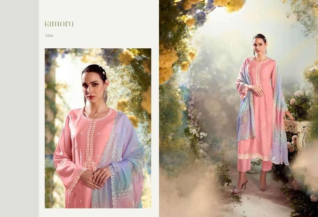 KIMORA PRESENTS DASTOOR VOL-50 2201-2206 MODAL SILK DESIGNER SUITS CATALOG WHOLESALER AND EXPORTER 