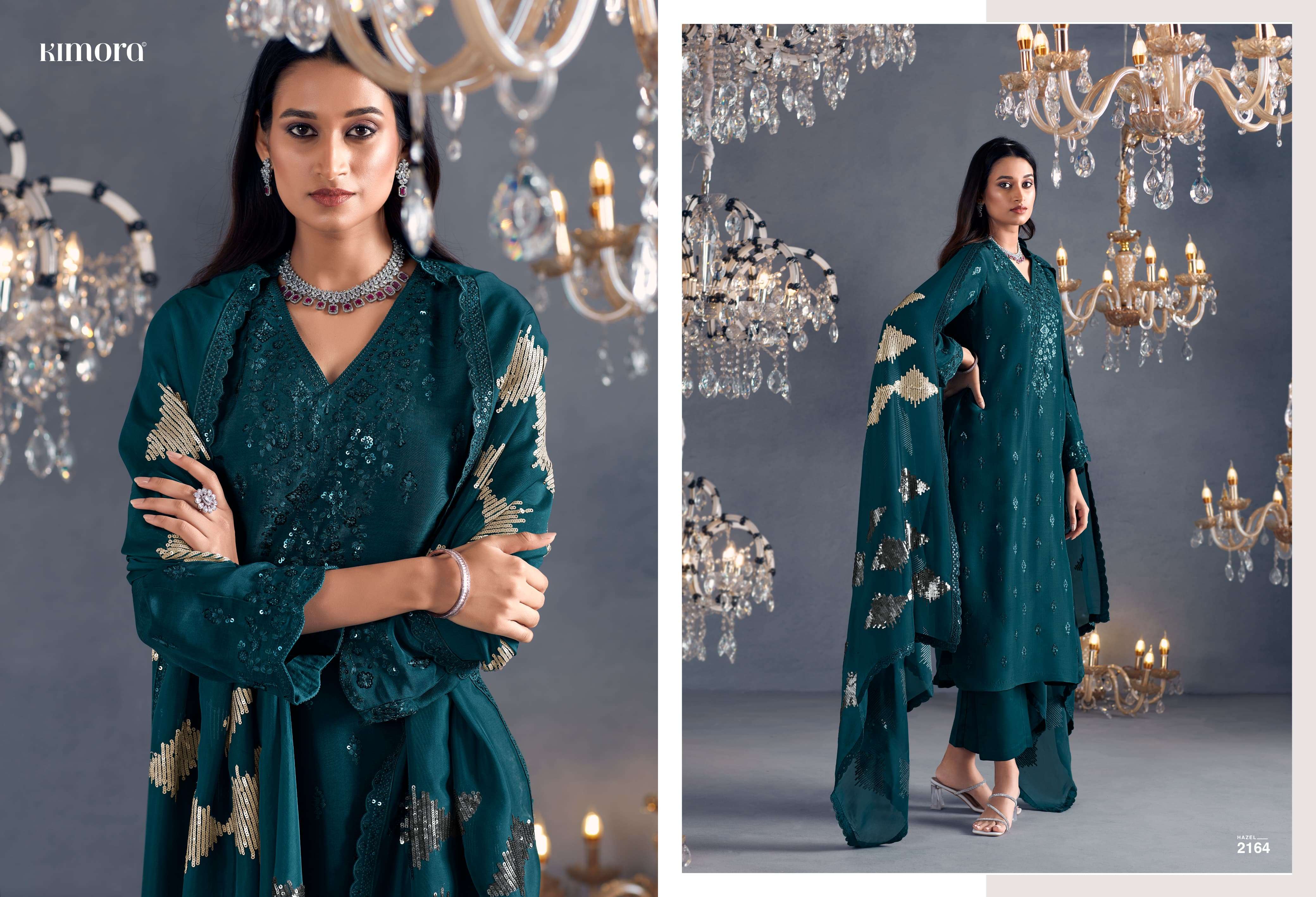 KIMORA PRESENTS HAZEL DESINGER PARTYEWEAR RUSSIAN SILK SALWAR SUITS CATALOG WHOLESALER AND EXPORTER IN SURAT