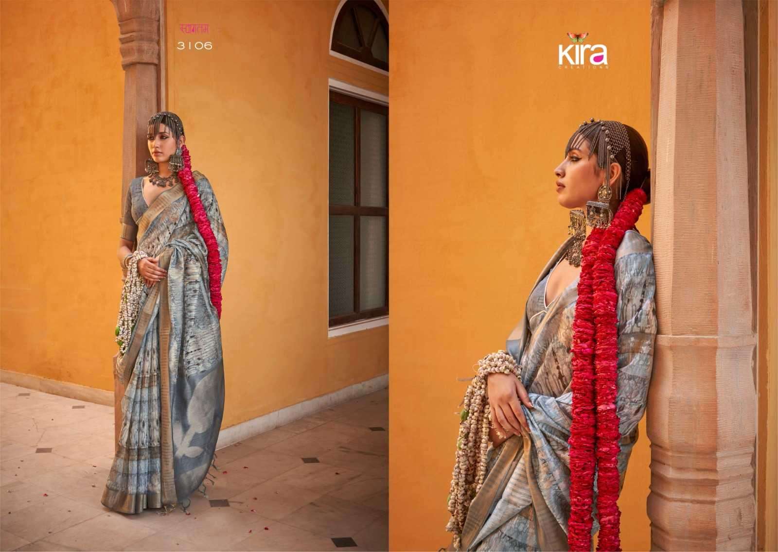 KIRA CREATION PRESENTS KAMALAM LINEN UNIQUE STYLE SAREE FOR WOMEN CATALOG WHOLESALER AND EXPORTER IN SURAT